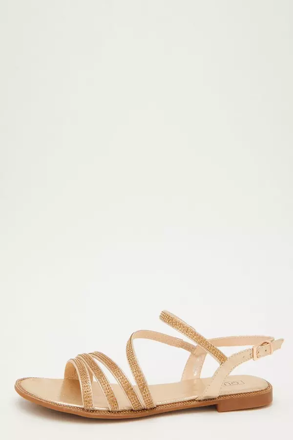 Gold Asymmetric Flat Sandals