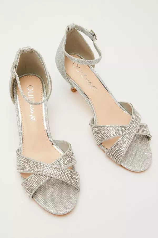 Wide Fit Silver Shimmer Heeled Sandals