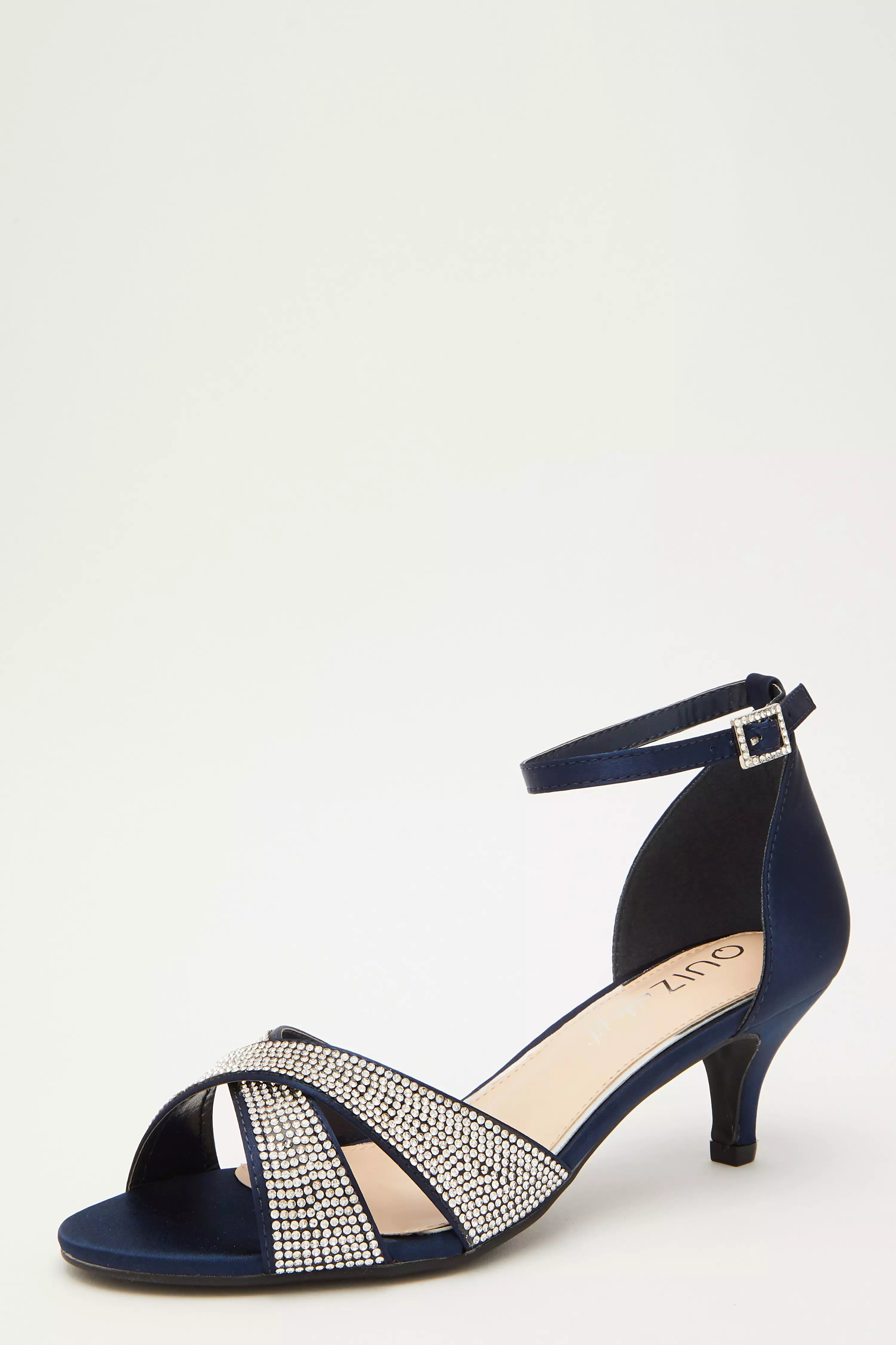 Wide Fit Navy Satin Heeled Sandals