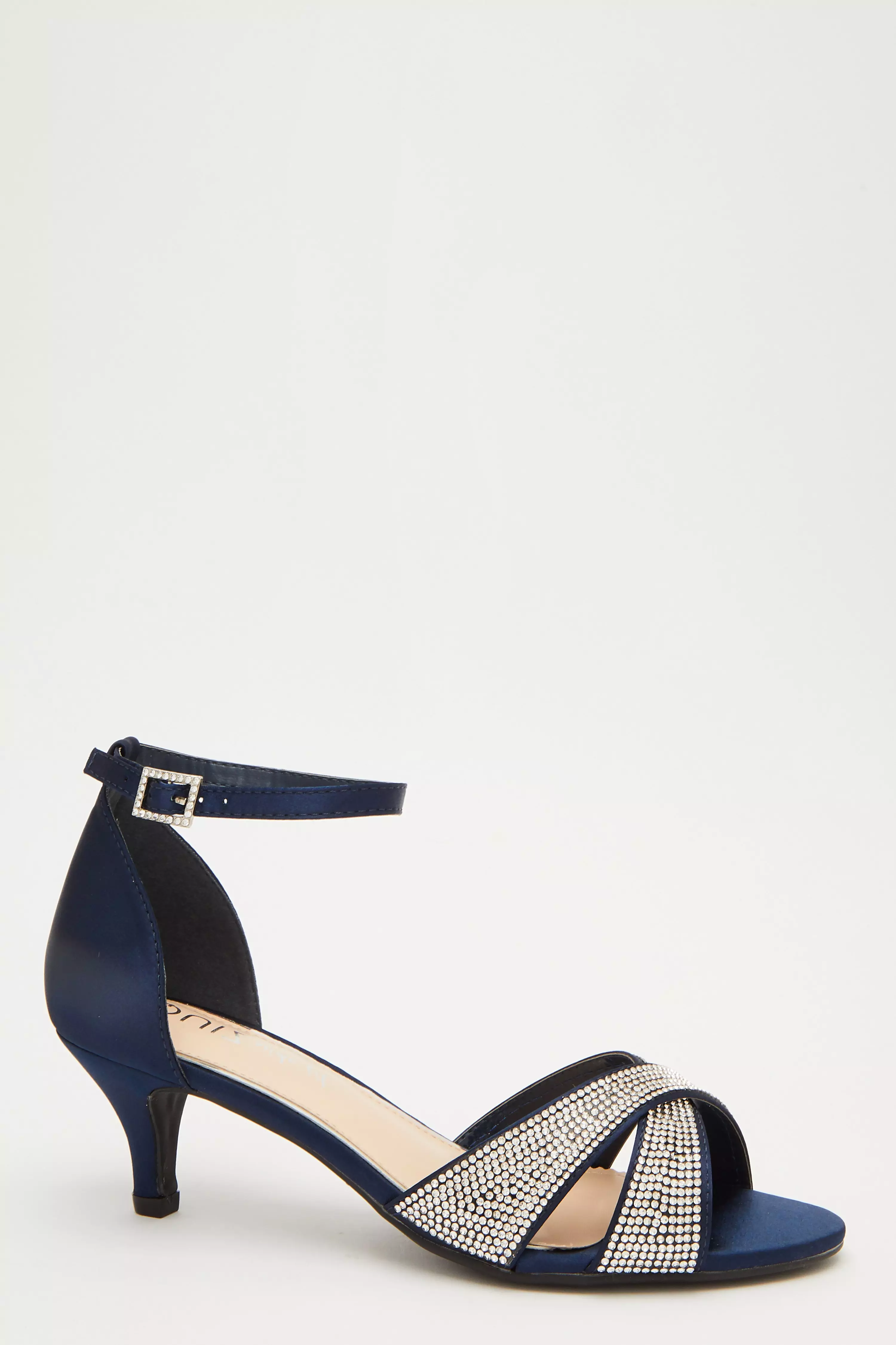 Wide Fit Navy Satin Heeled Sandals