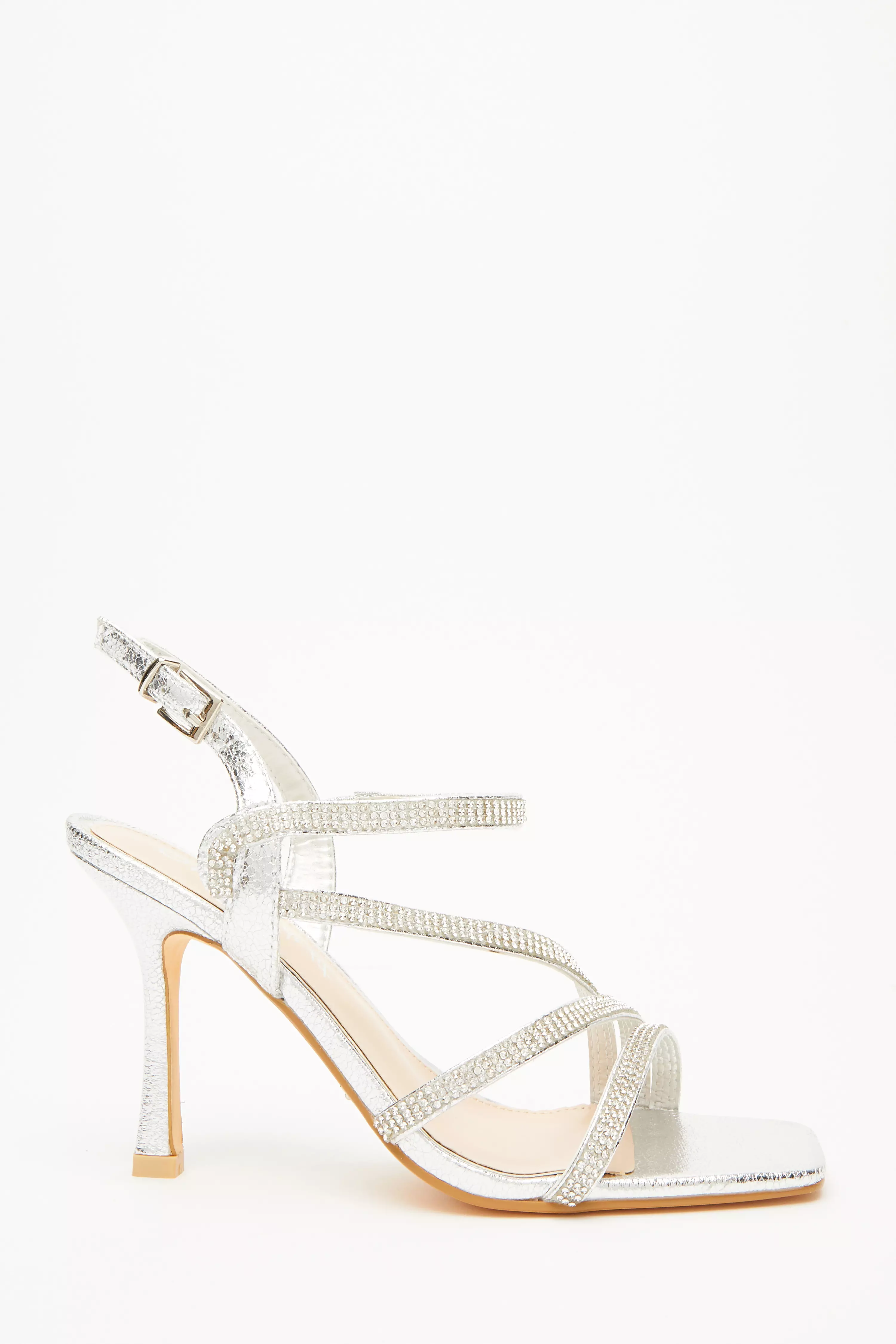 Wide fit clearance silver strappy heels