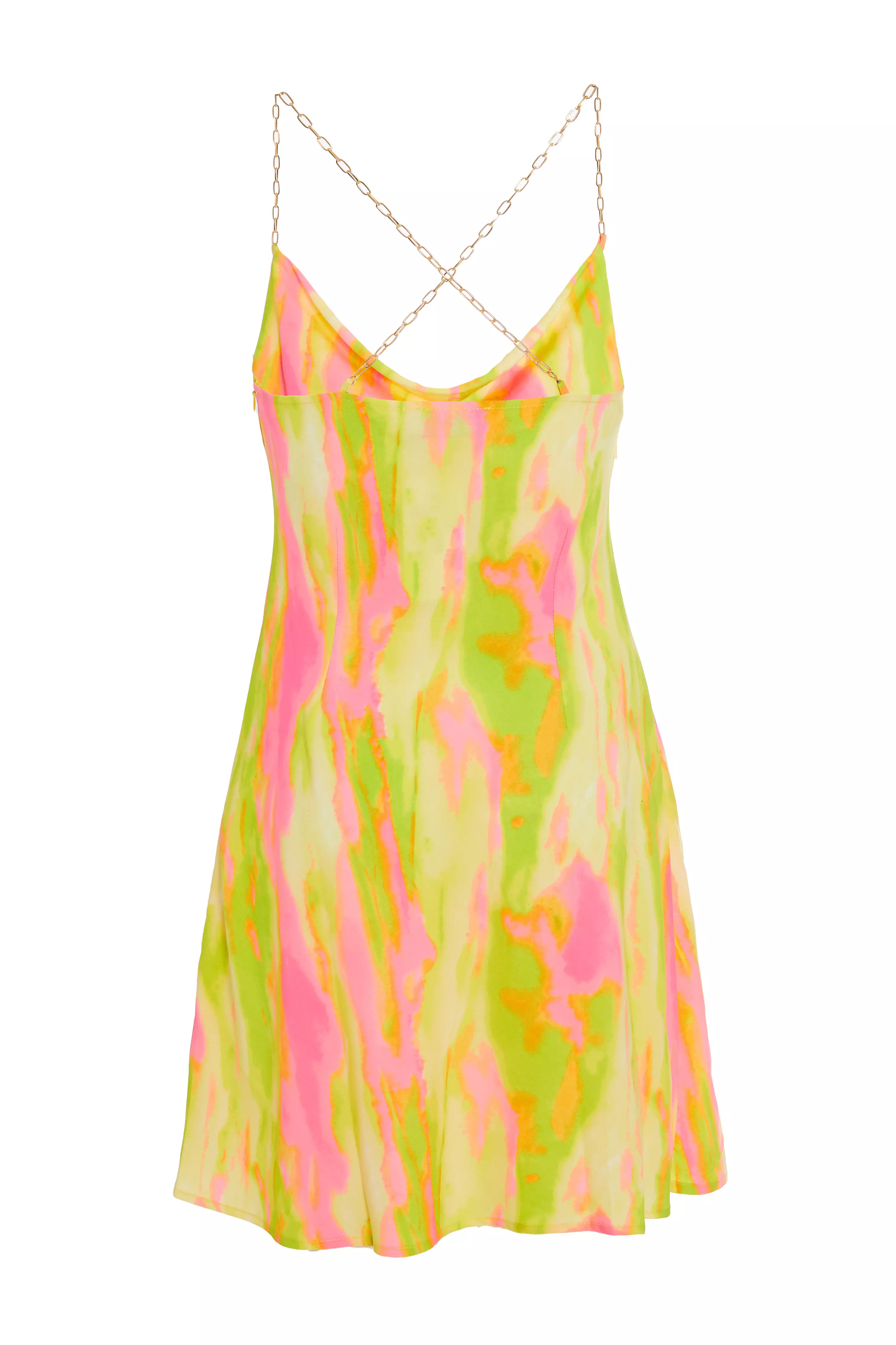 Lime Marble Print Chain Slip Mini Dress