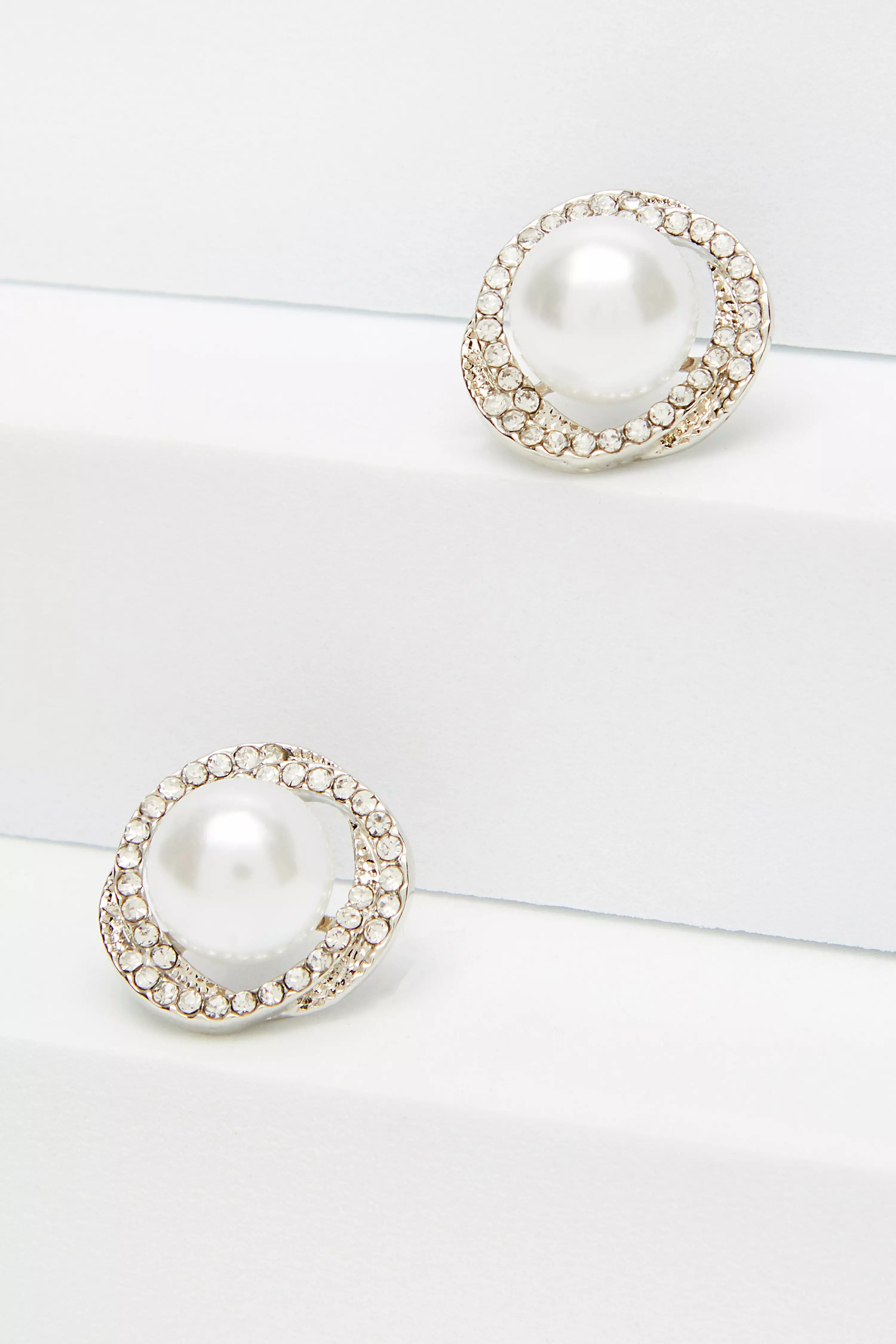 Silver Pearl Stud Earrings