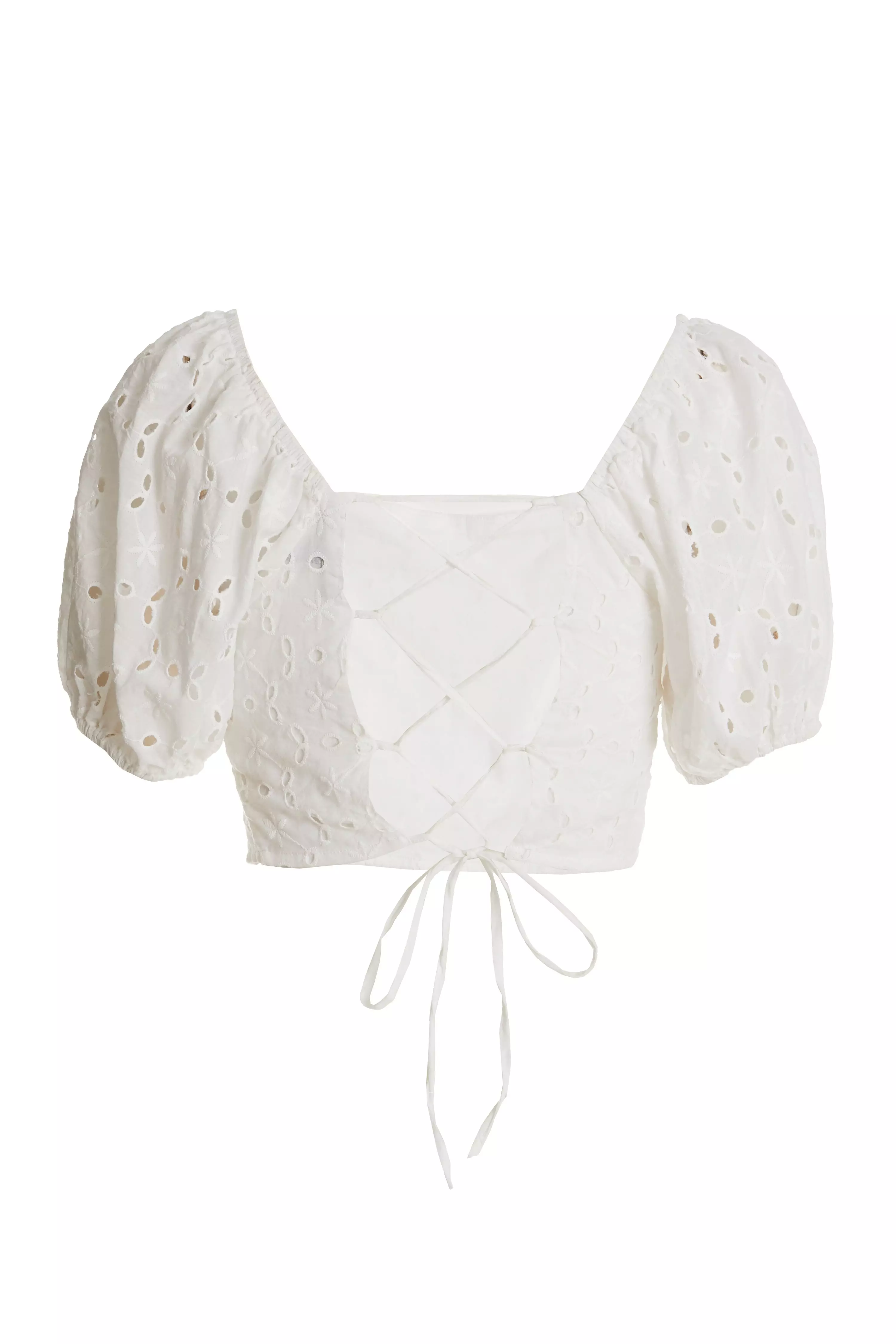 White Broderie Crop Top