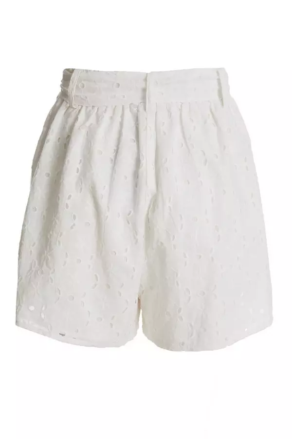 White Broderie High Waist Shorts