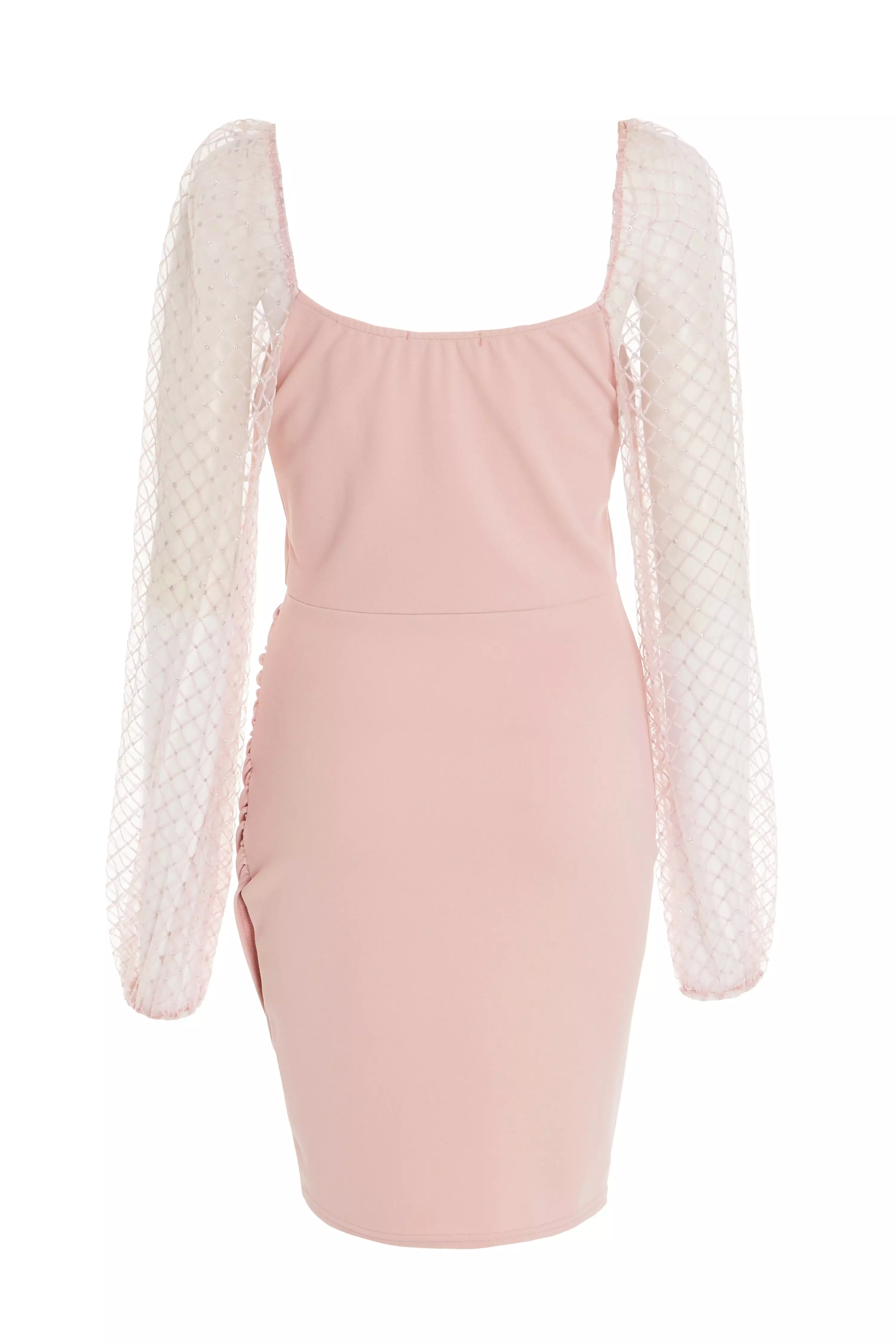 Pink Glitter Mesh Sleeve Dress