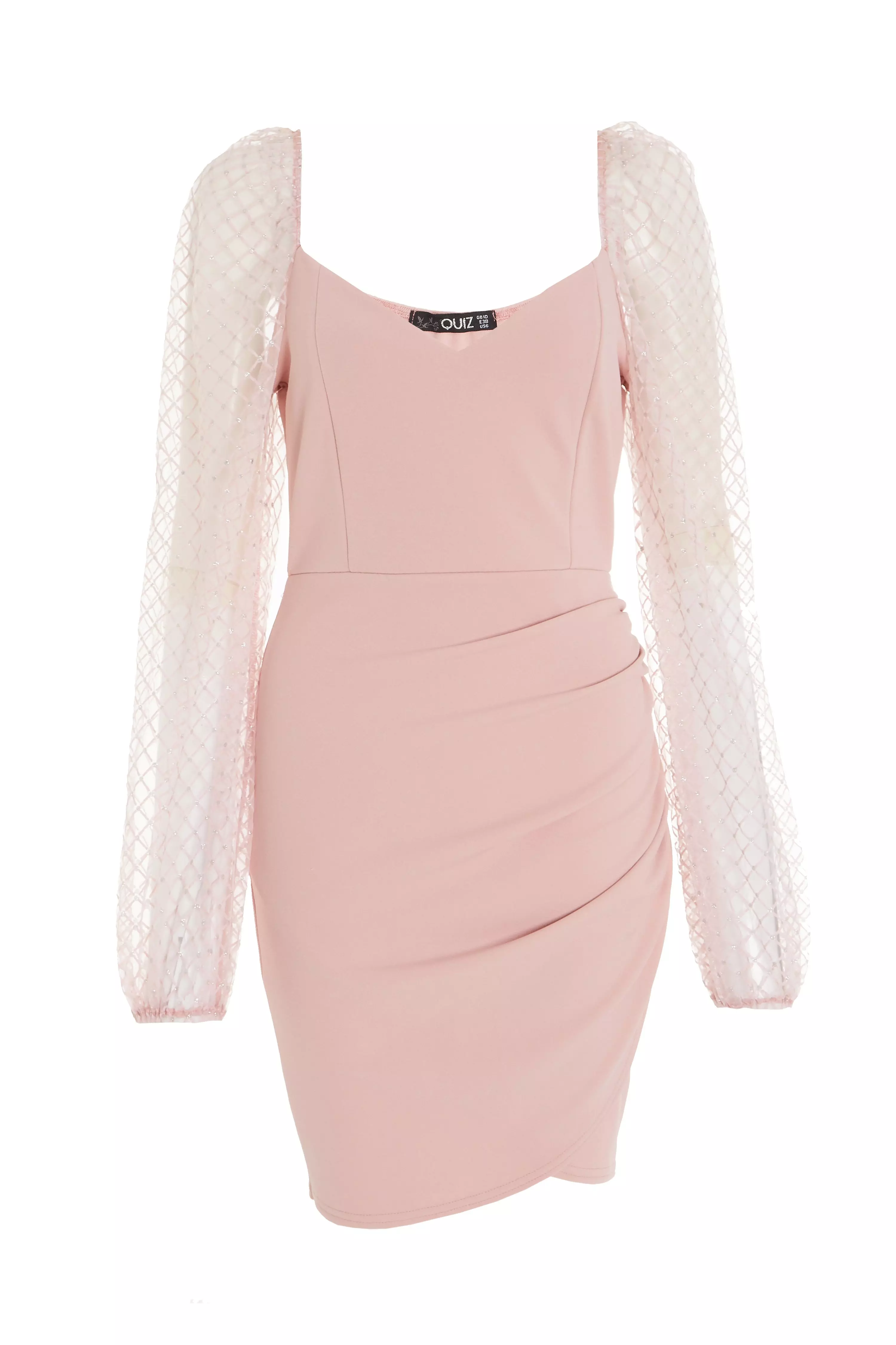 Pink Glitter Mesh Sleeve Dress