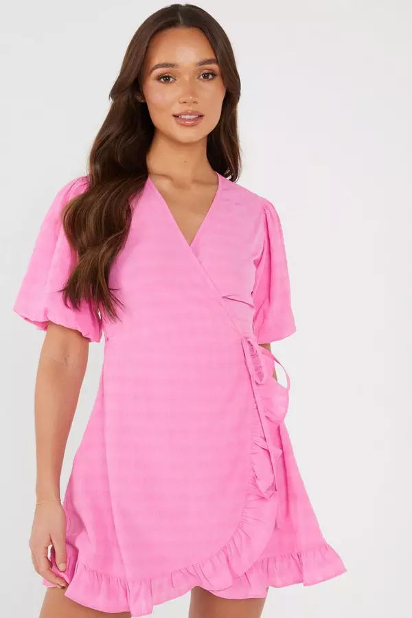 Pink Frill Wrap Dress