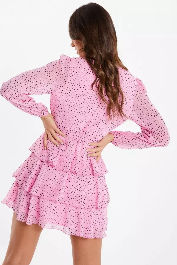 Pink Polka Dot Chiffon Skater Dress