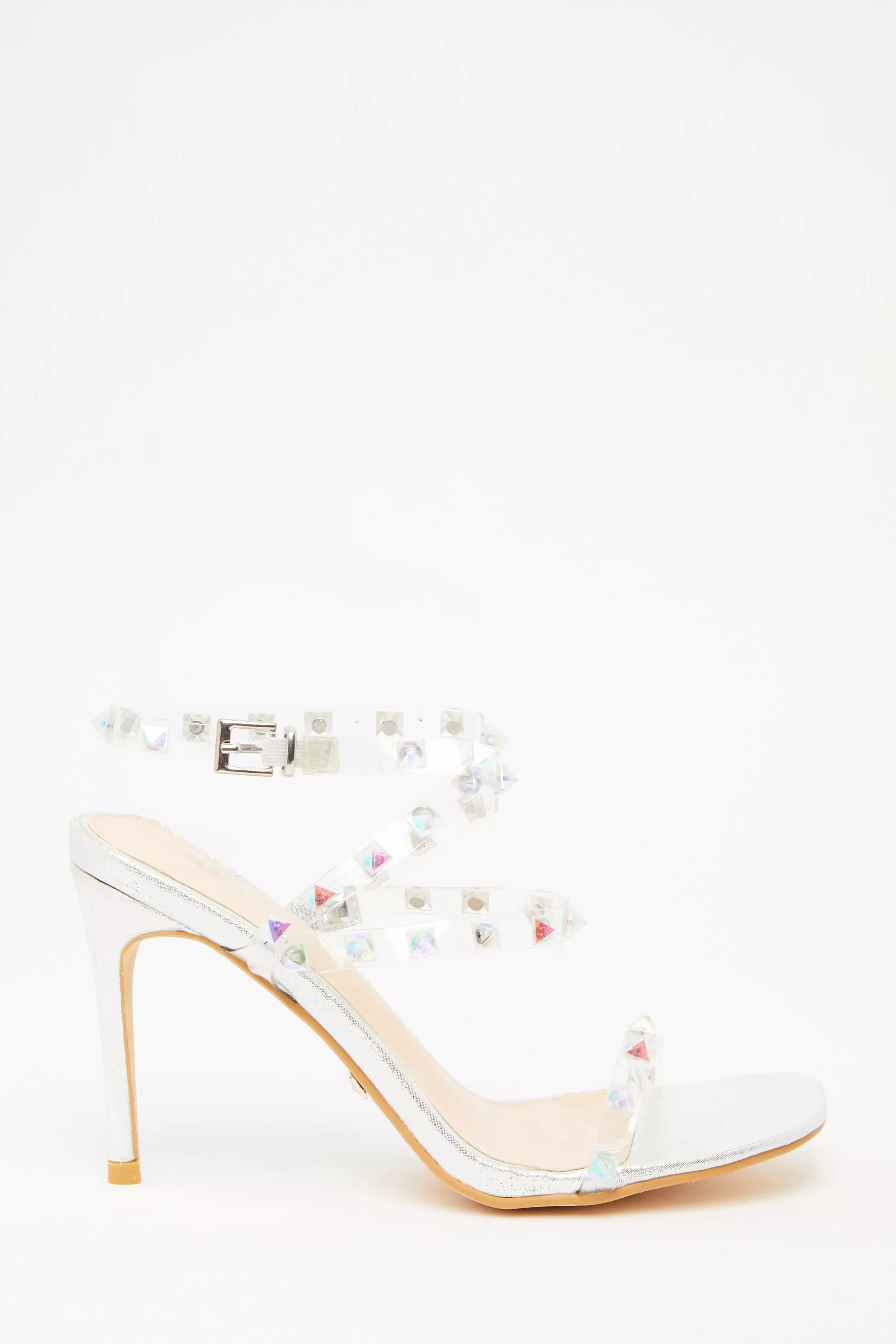 Silver Studded Clear Heeled Sandals
