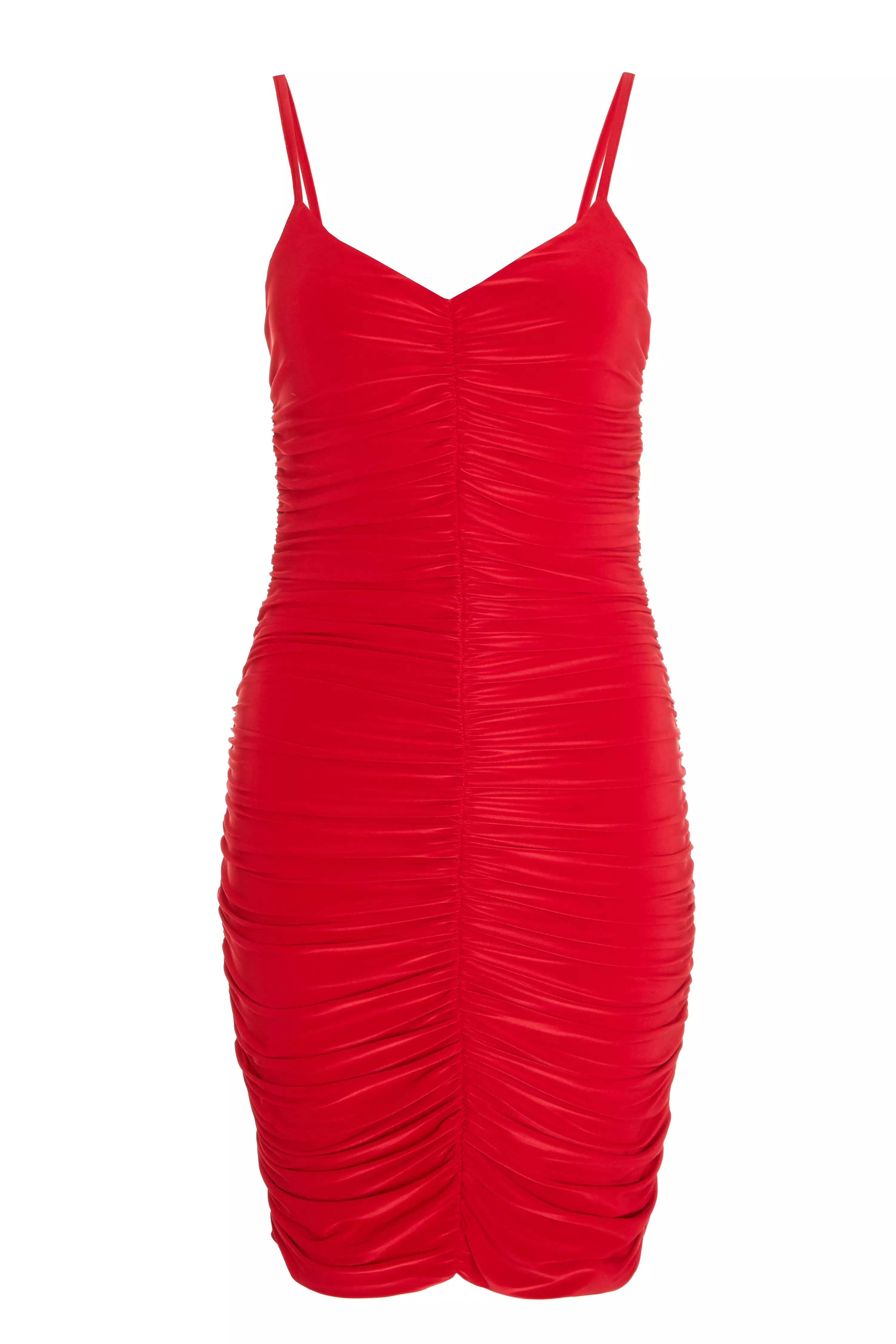 Red Ruched Bodycon Mini Dress