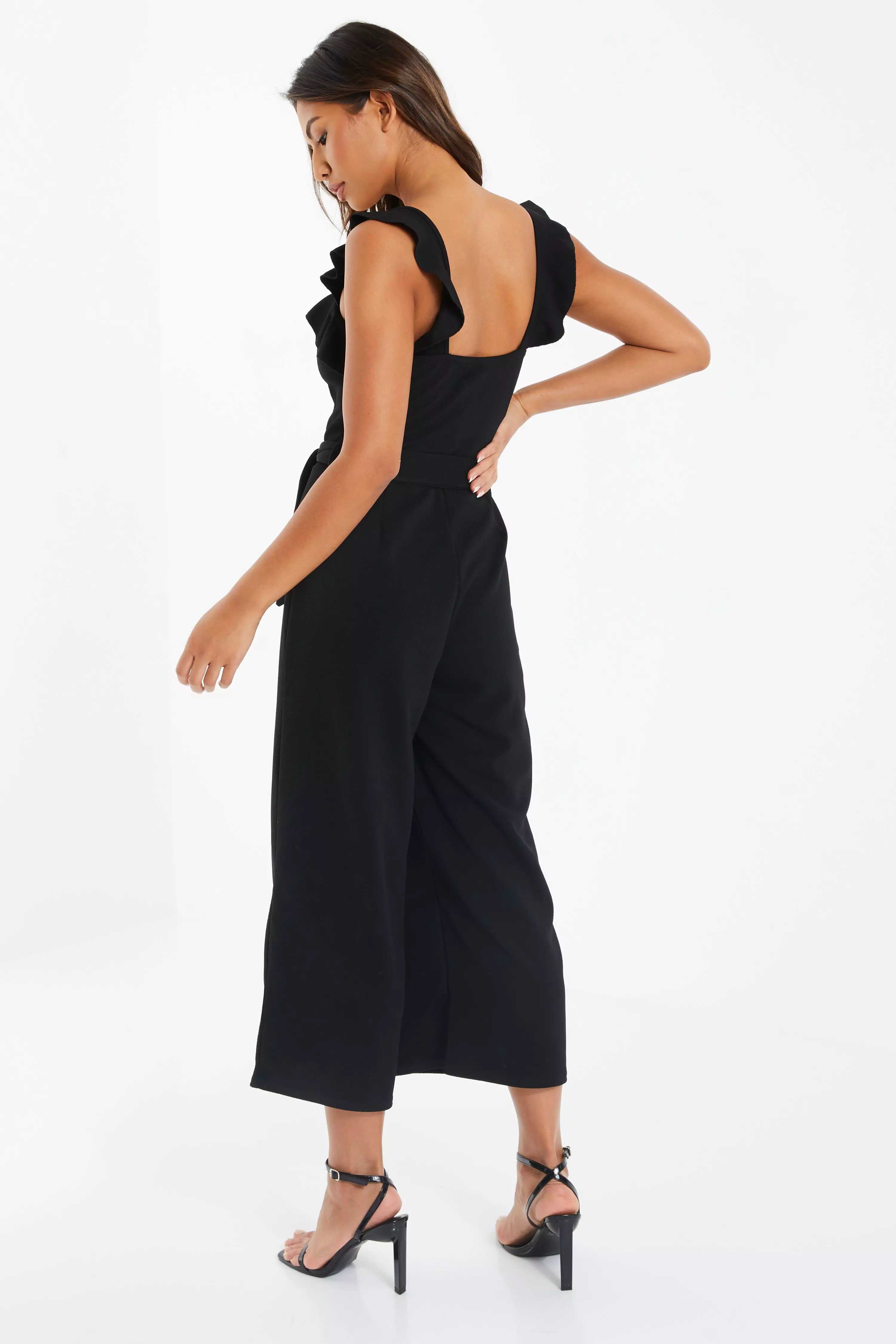 Black Frill Strap Culotte Jumpsuit