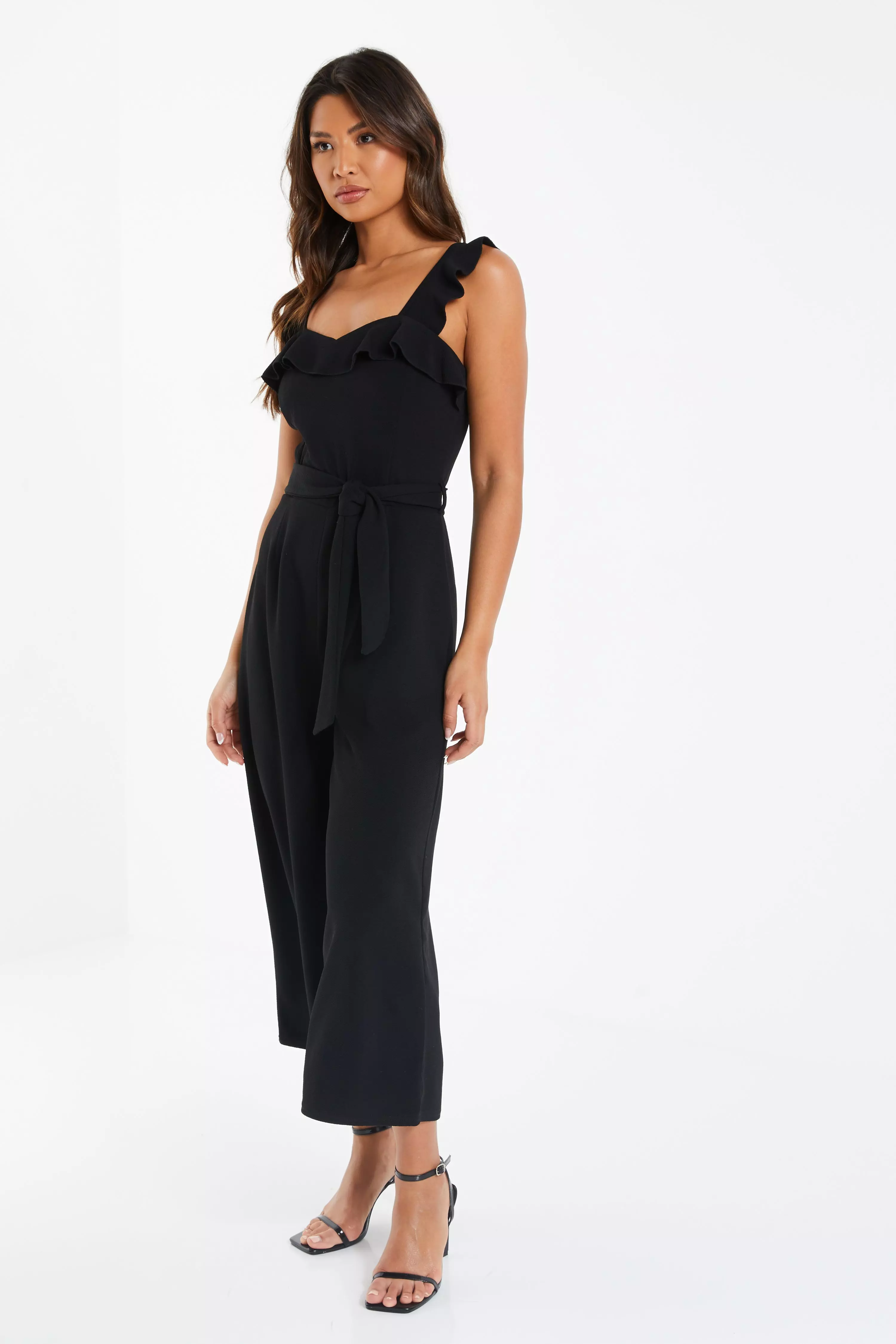 Black Frill Strap Culotte Jumpsuit