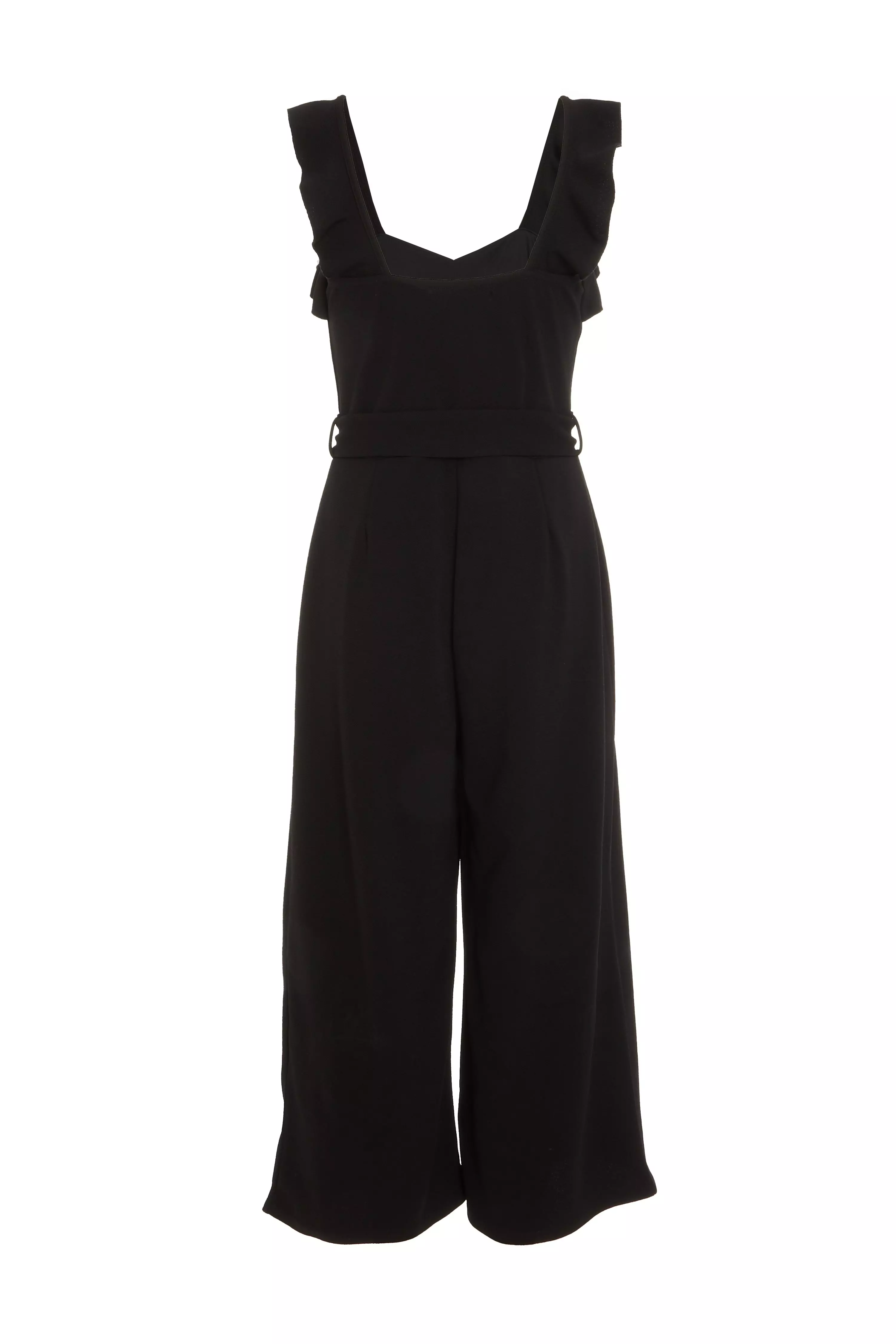 Black Frill Strap Culotte Jumpsuit