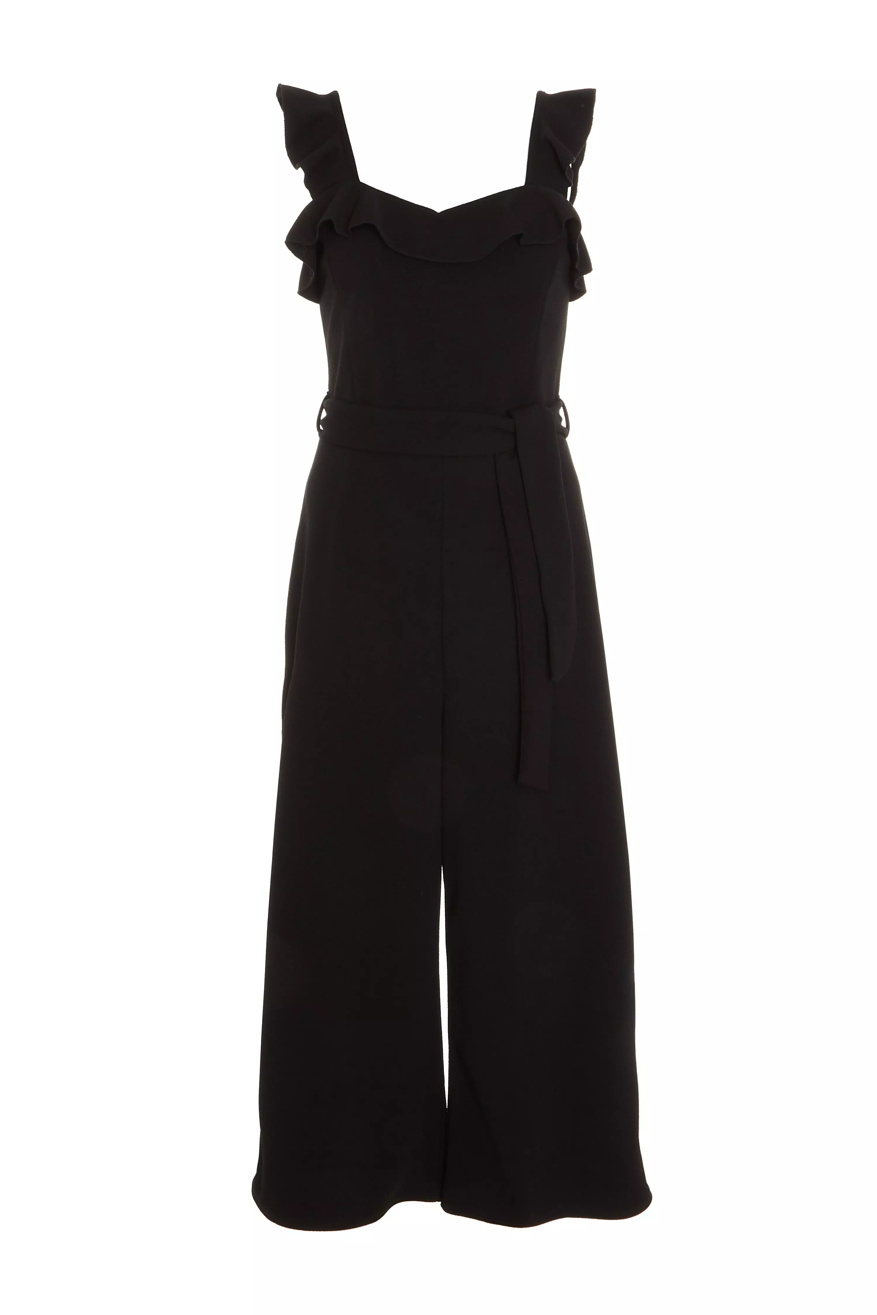 Black Frill Strap Culotte Jumpsuit