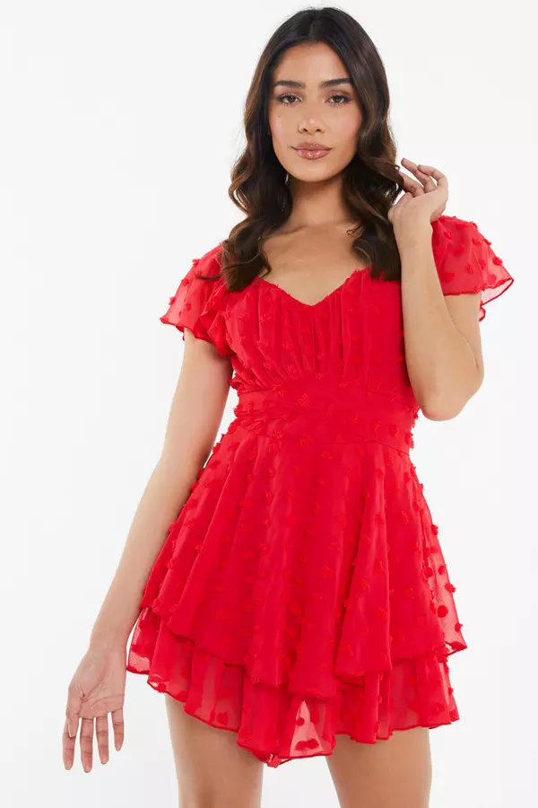 Red Polka Dot Frill Playsuit