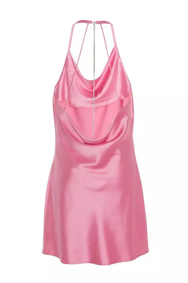 Pink Diamante Satin Mini Dress
