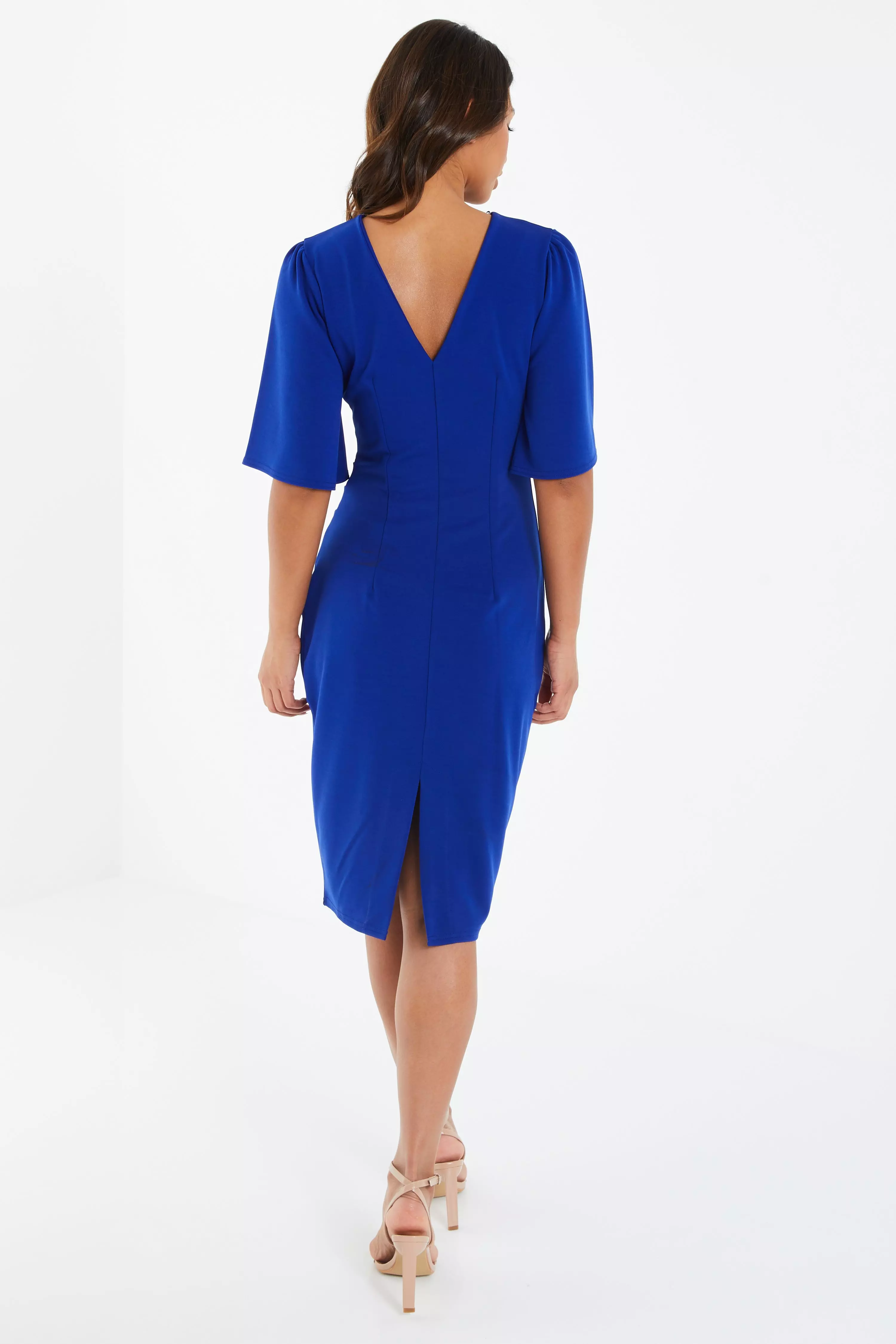 Blue Half Sleeve Midi Dress