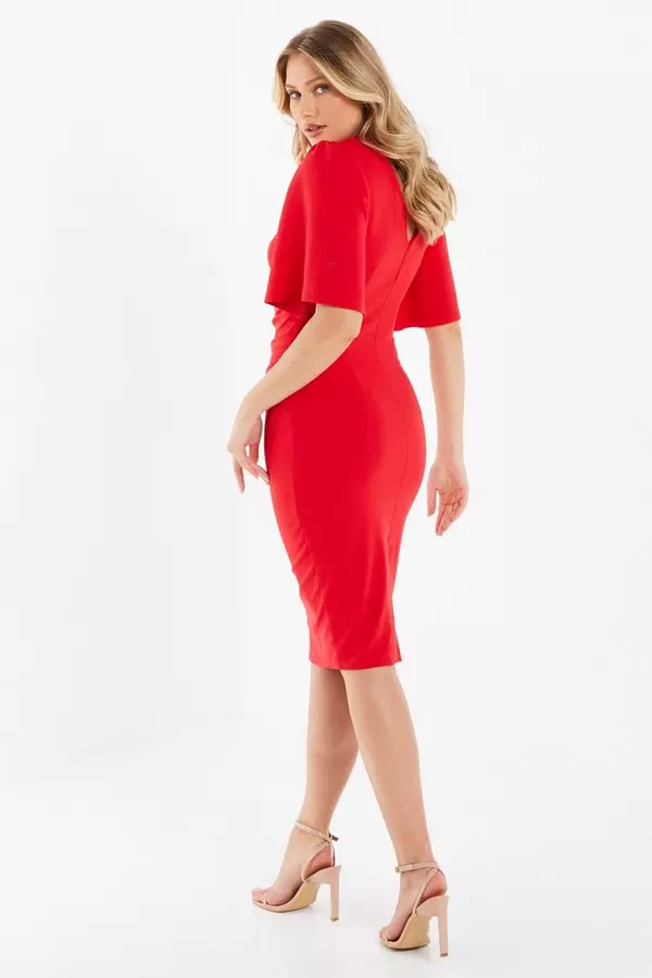 Red Half Sleeve Midi Dress