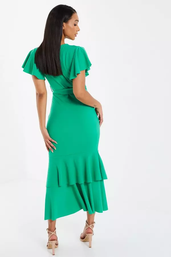 Green Frill Hem Midi Dress