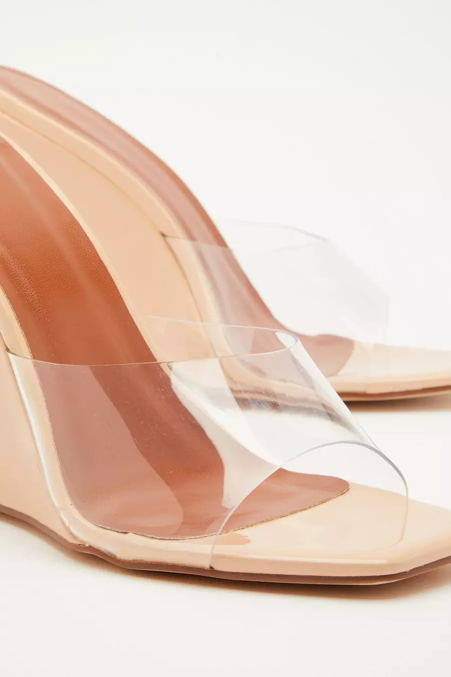 Nude Clear Mule Wedges QUIZ Clothing