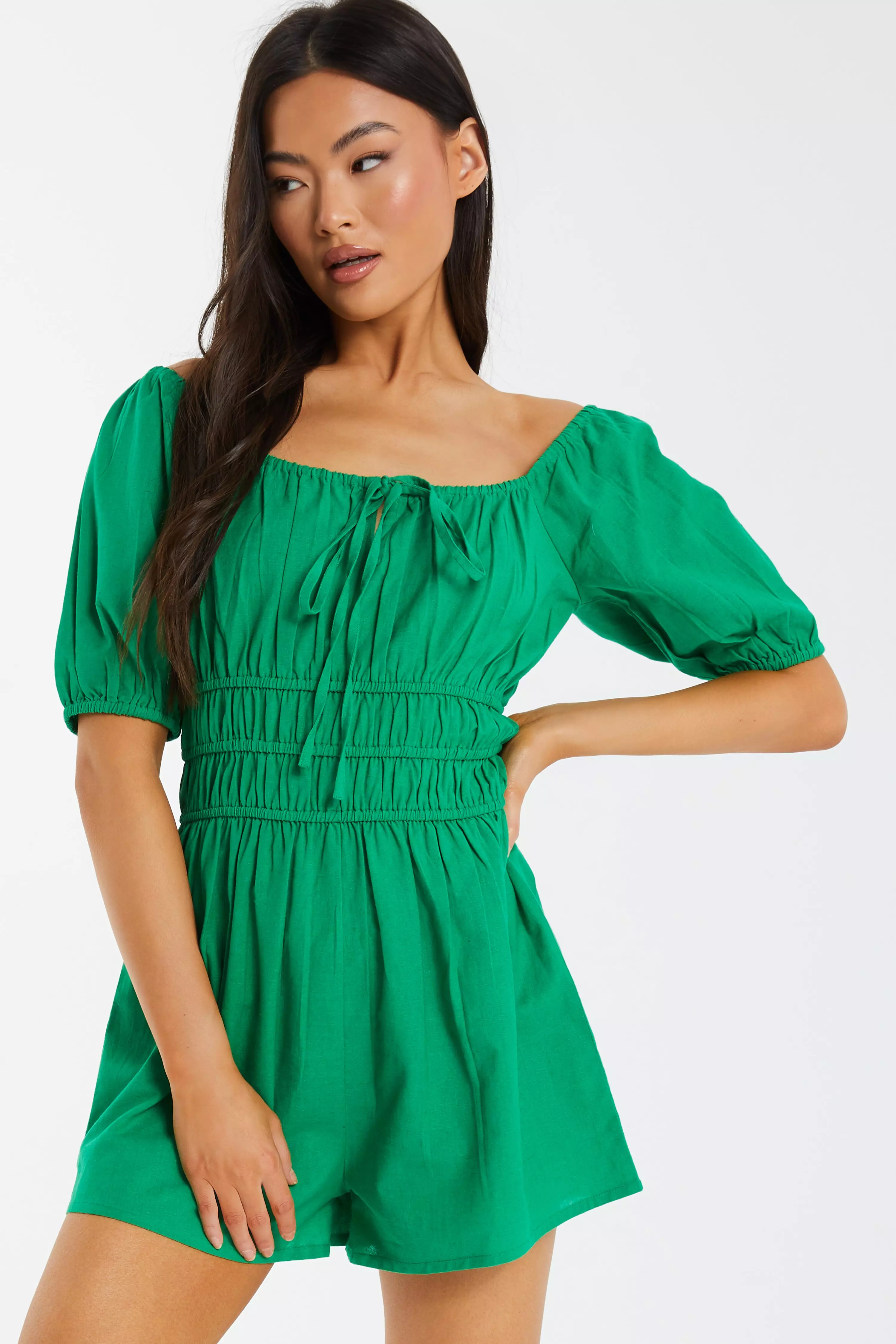 Green Puff Sleeve Playsuit