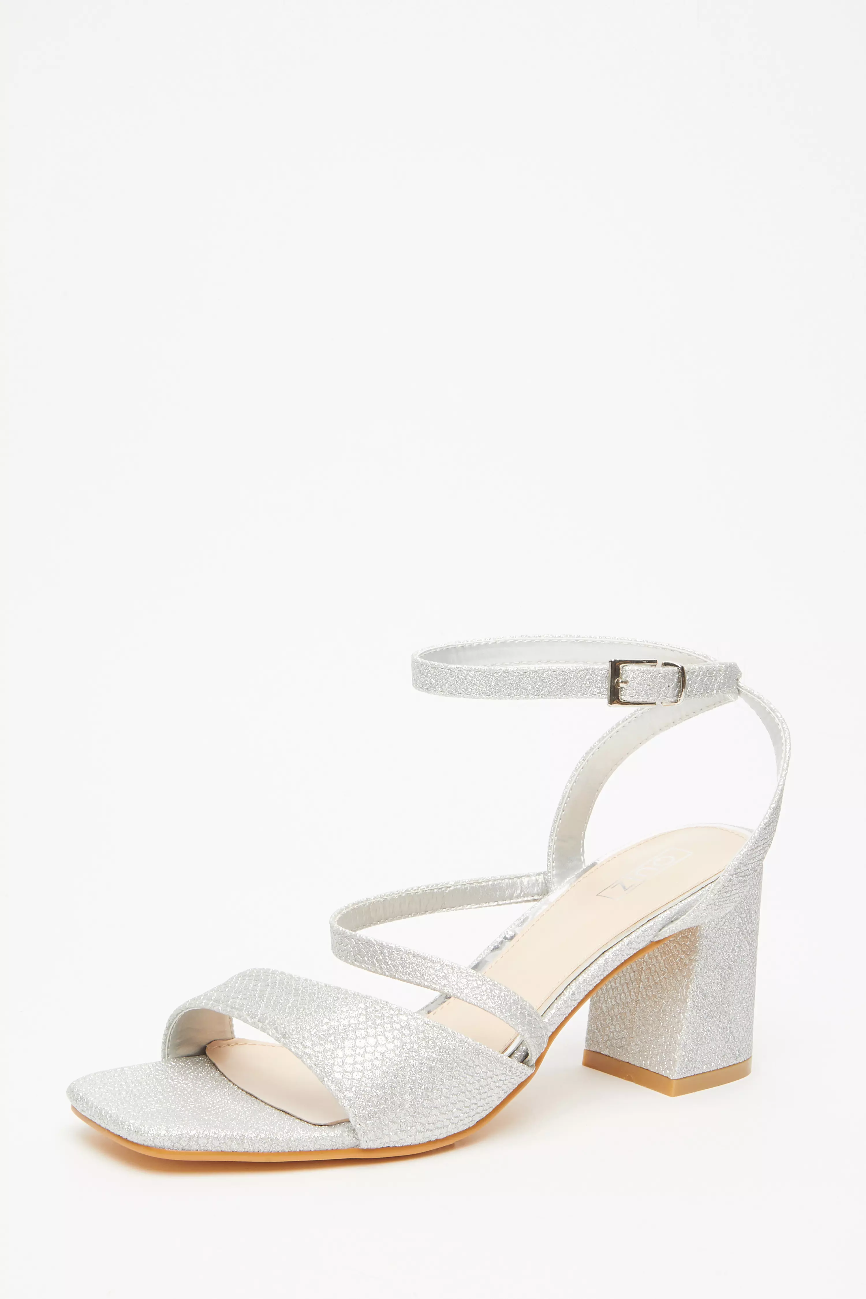 Silver Glitter Block Heeled Sandals