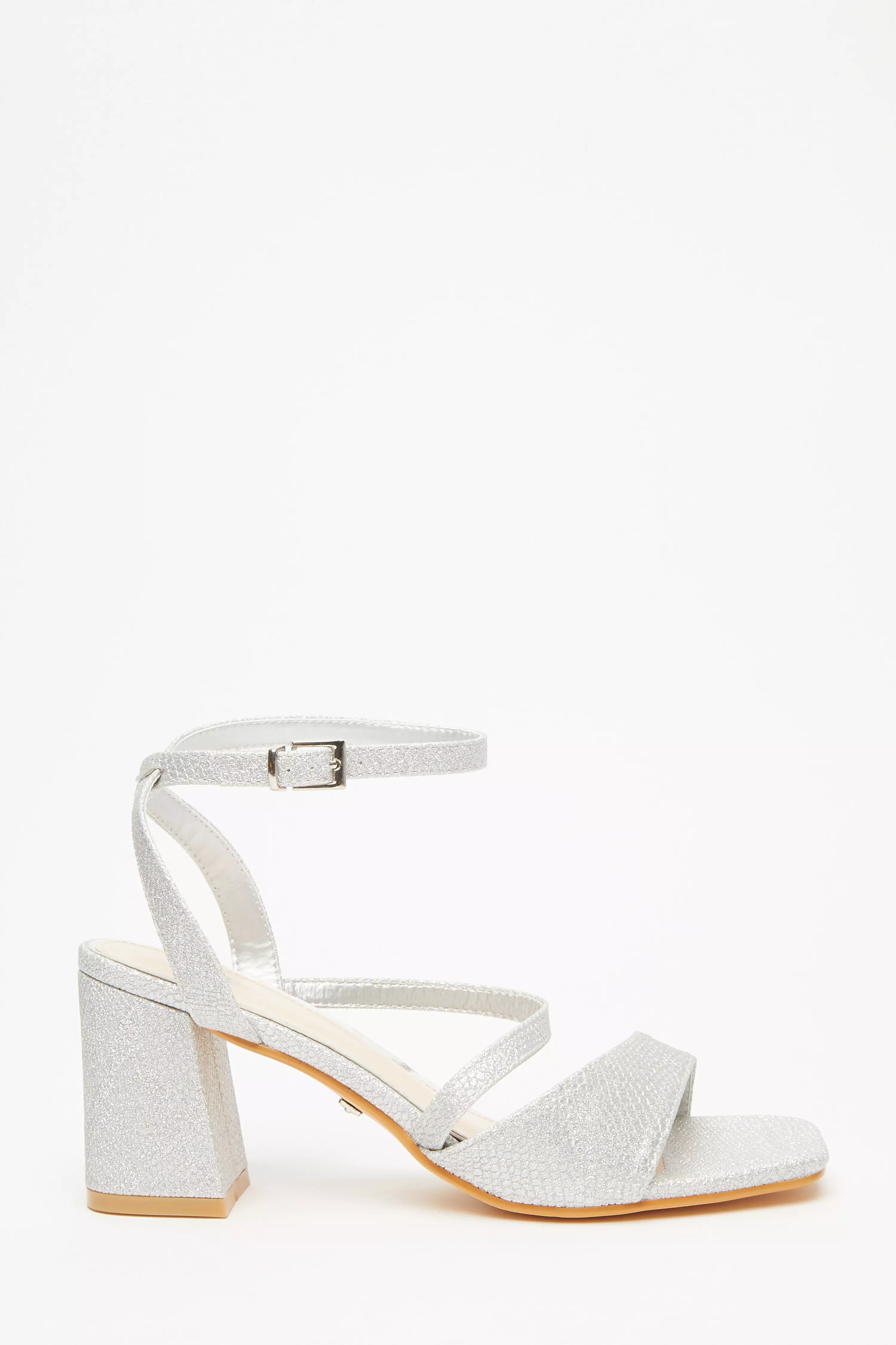 Quiz silver glitter cheap block heel sandals