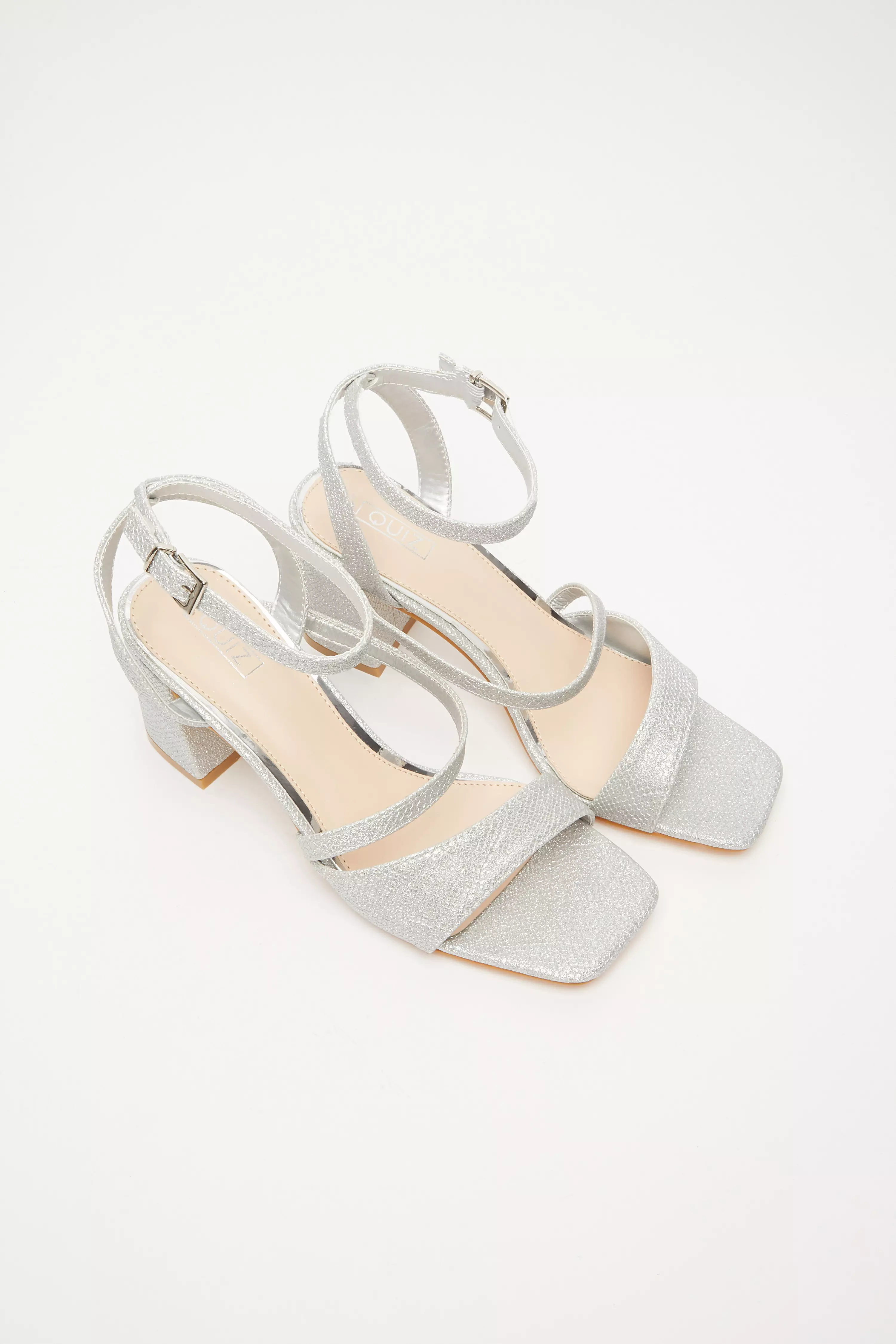 Silver Glitter Block Heeled Sandals