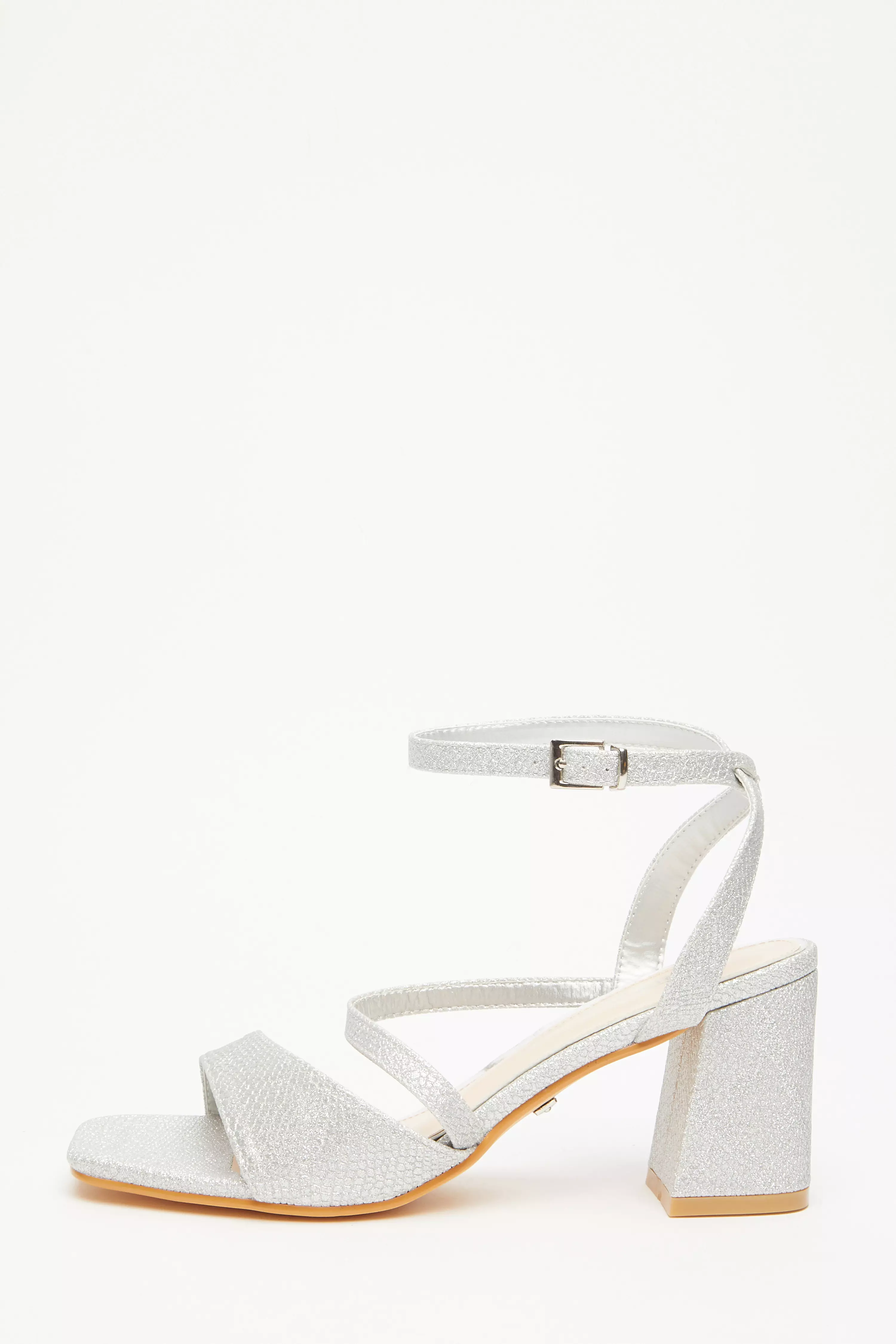 Silver Glitter Block Heeled Sandals