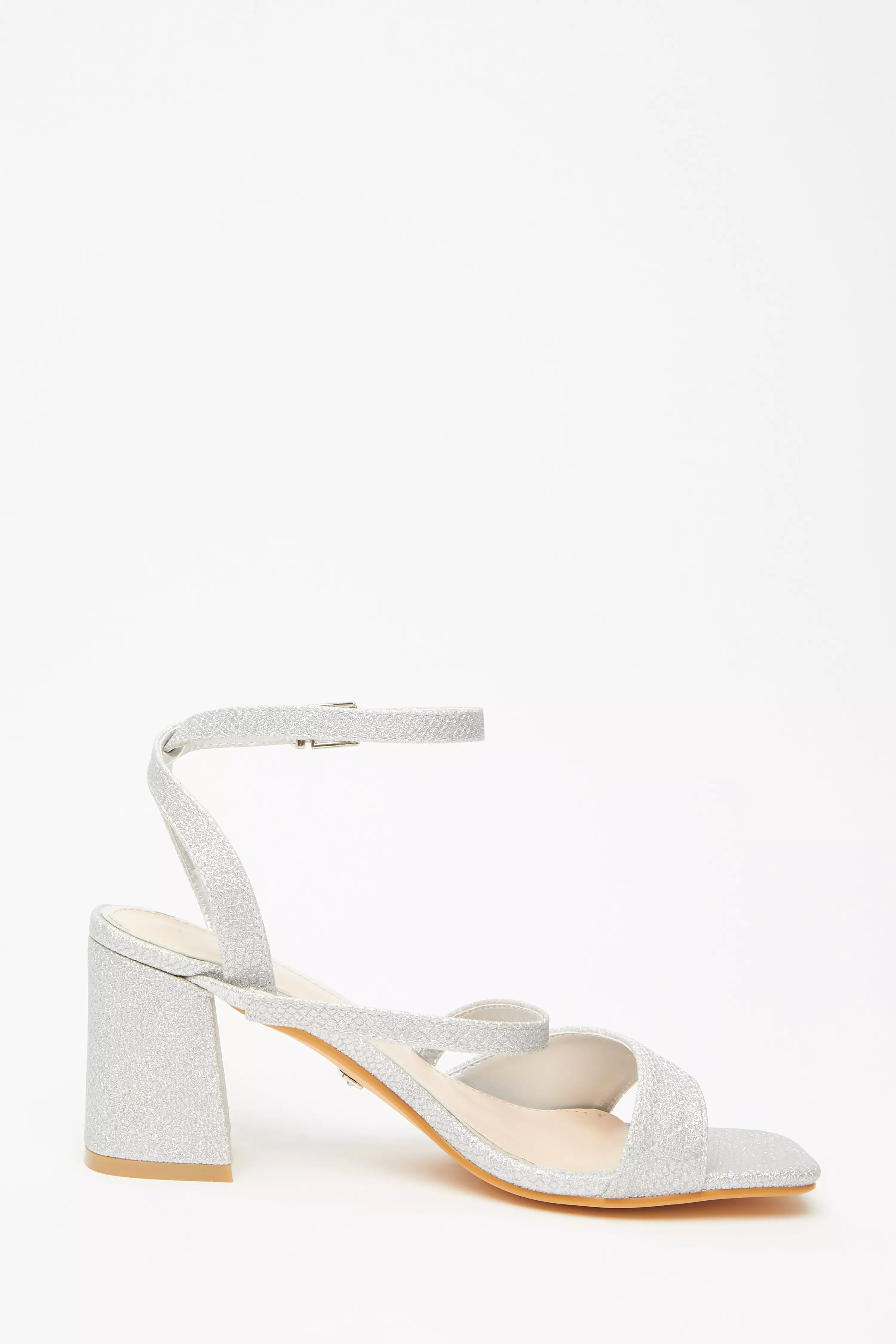 Silver Glitter Block Heeled Sandals