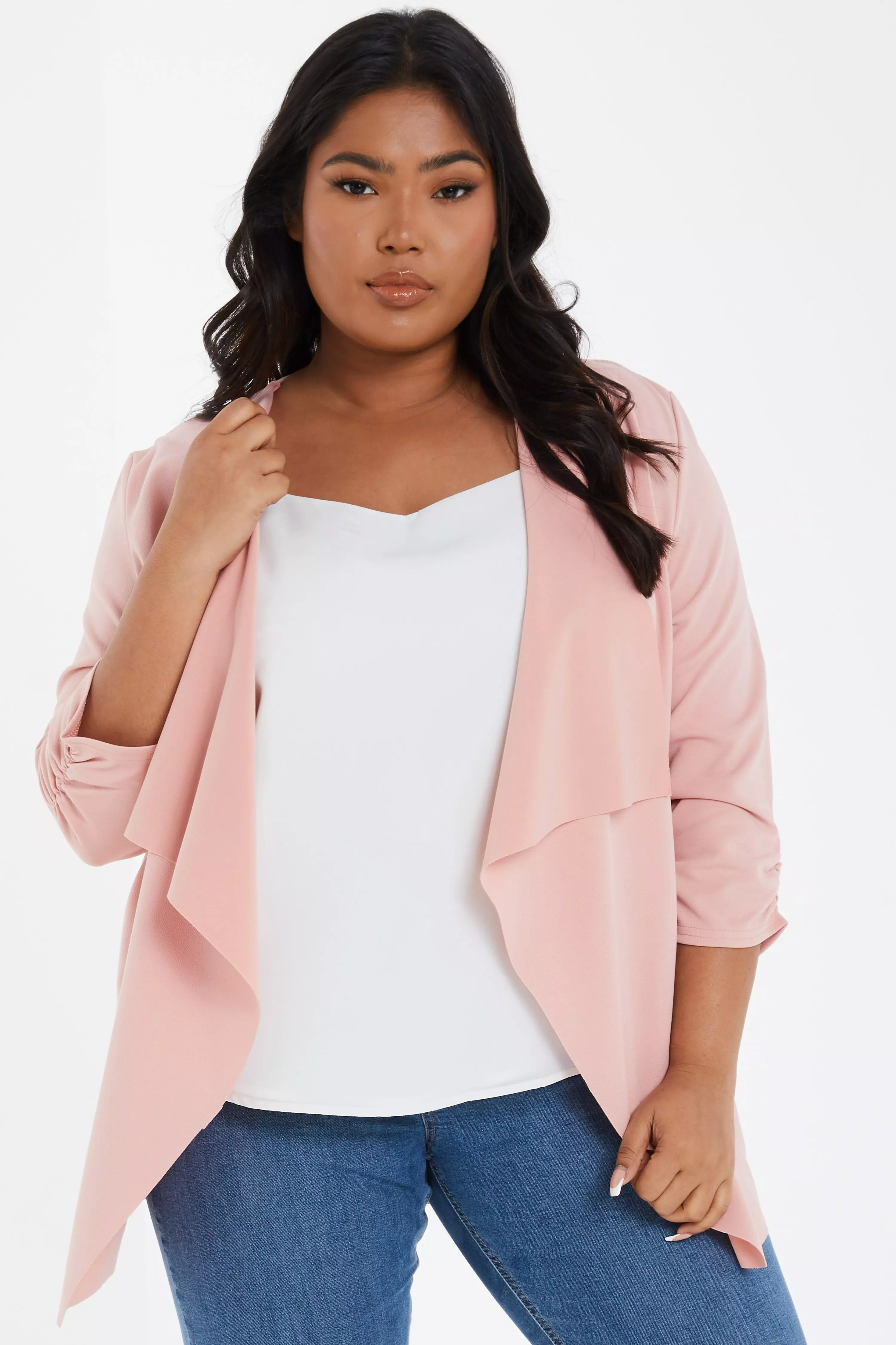 Curve Pink Waterfall Blazer QUIZ Clothing