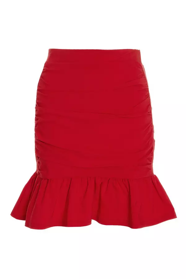 Red Ruched Mini Skirt