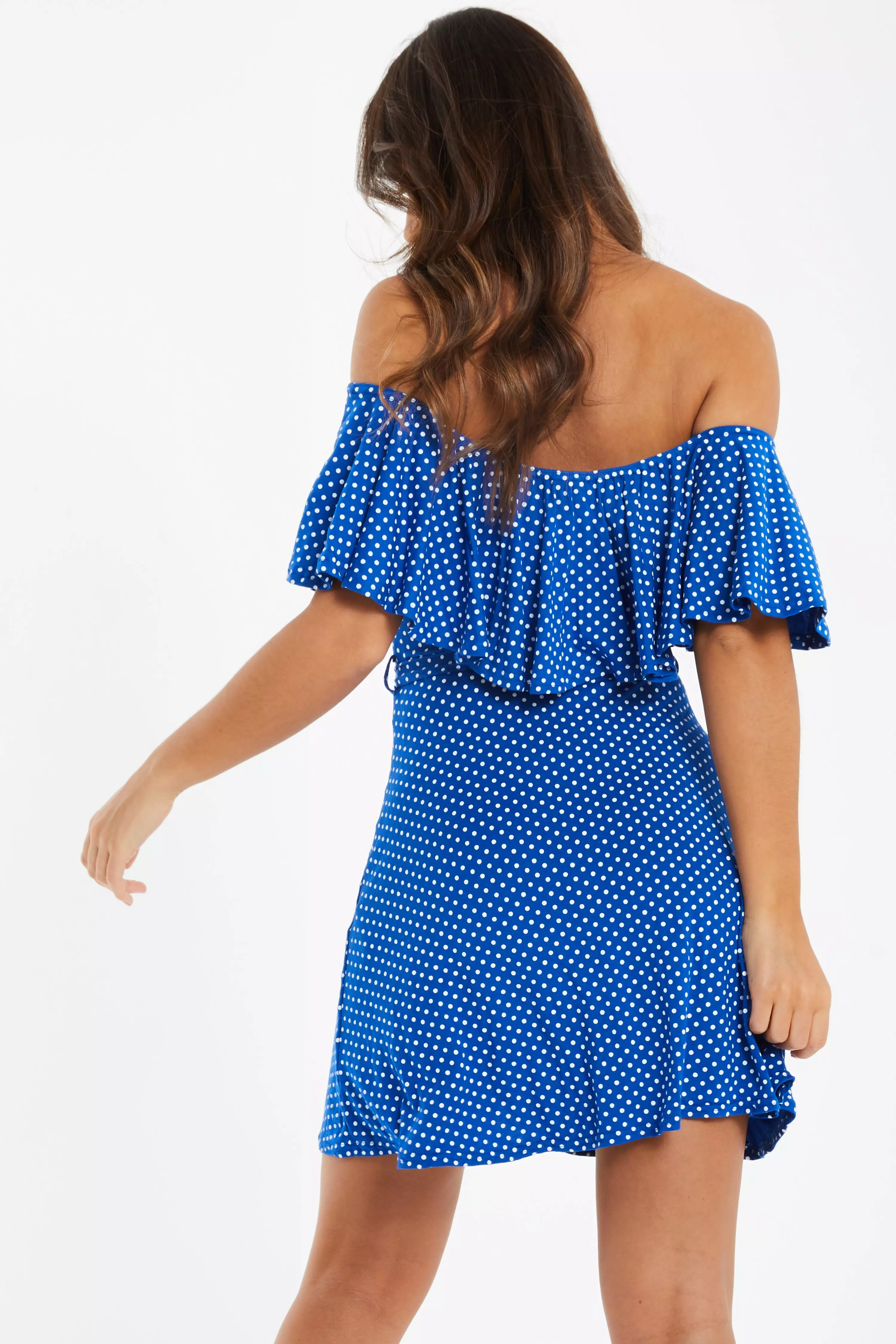 Blue Polka Dot Bardot Dress