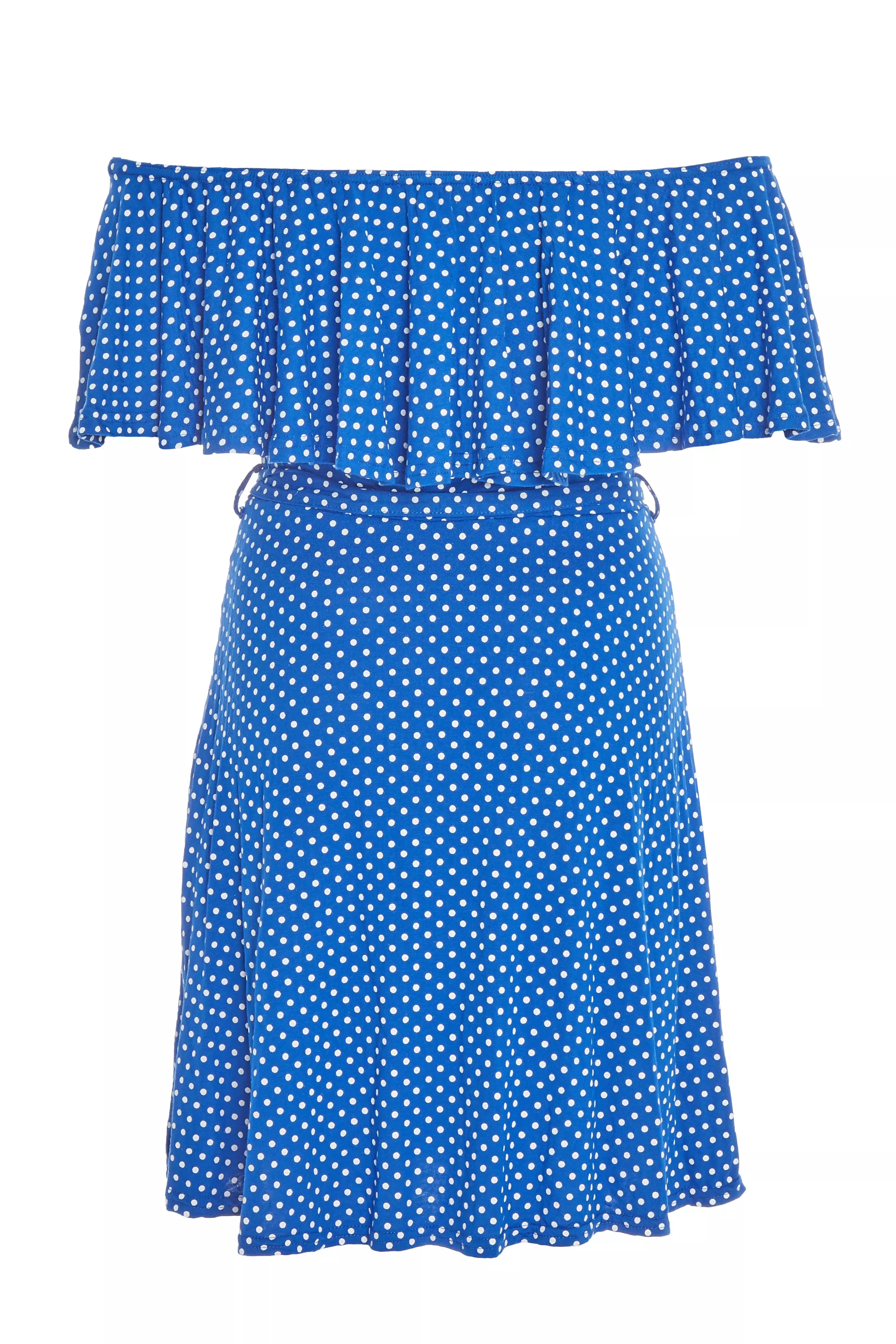 Blue Polka Dot Bardot Dress