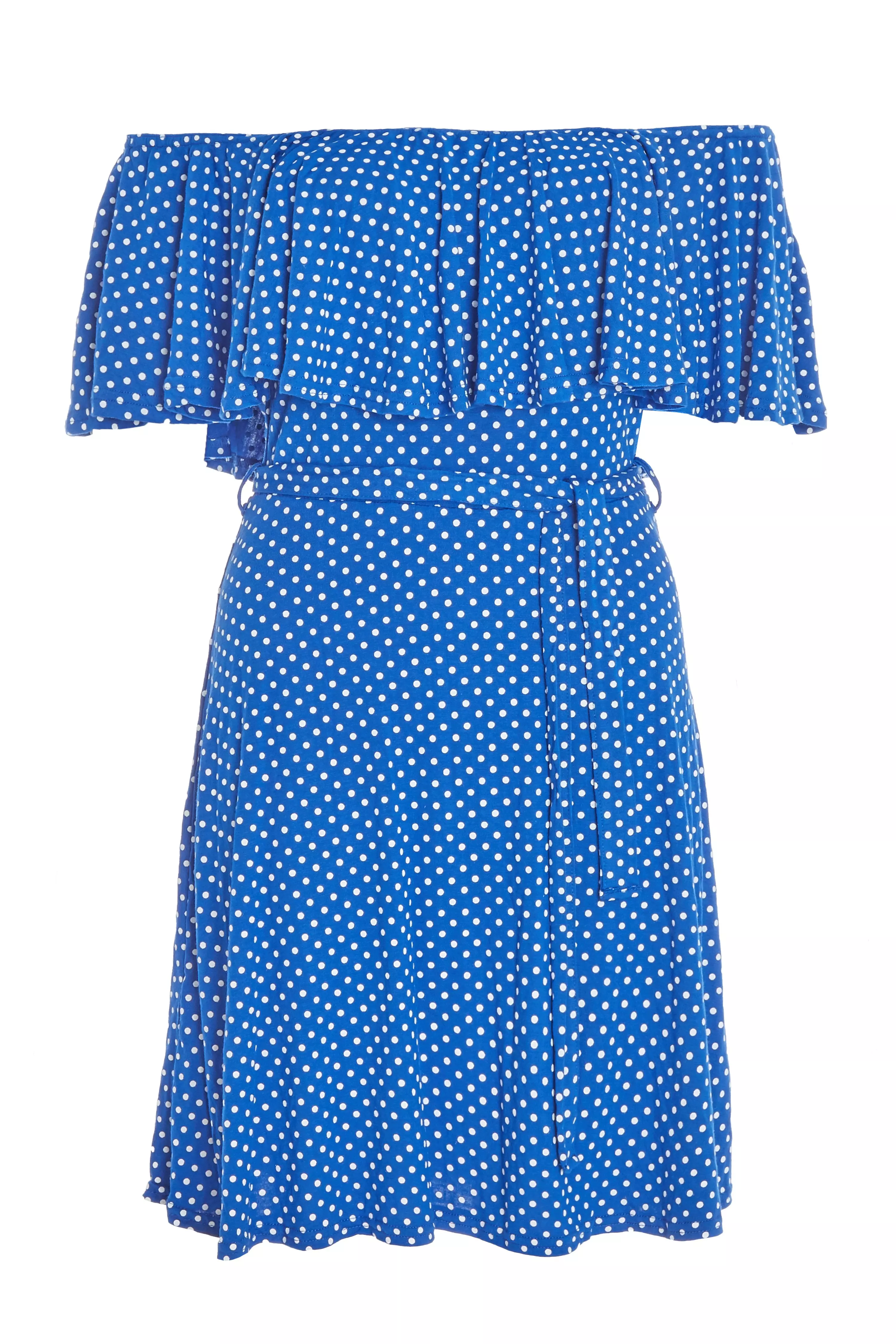 Blue Polka Dot Bardot Dress