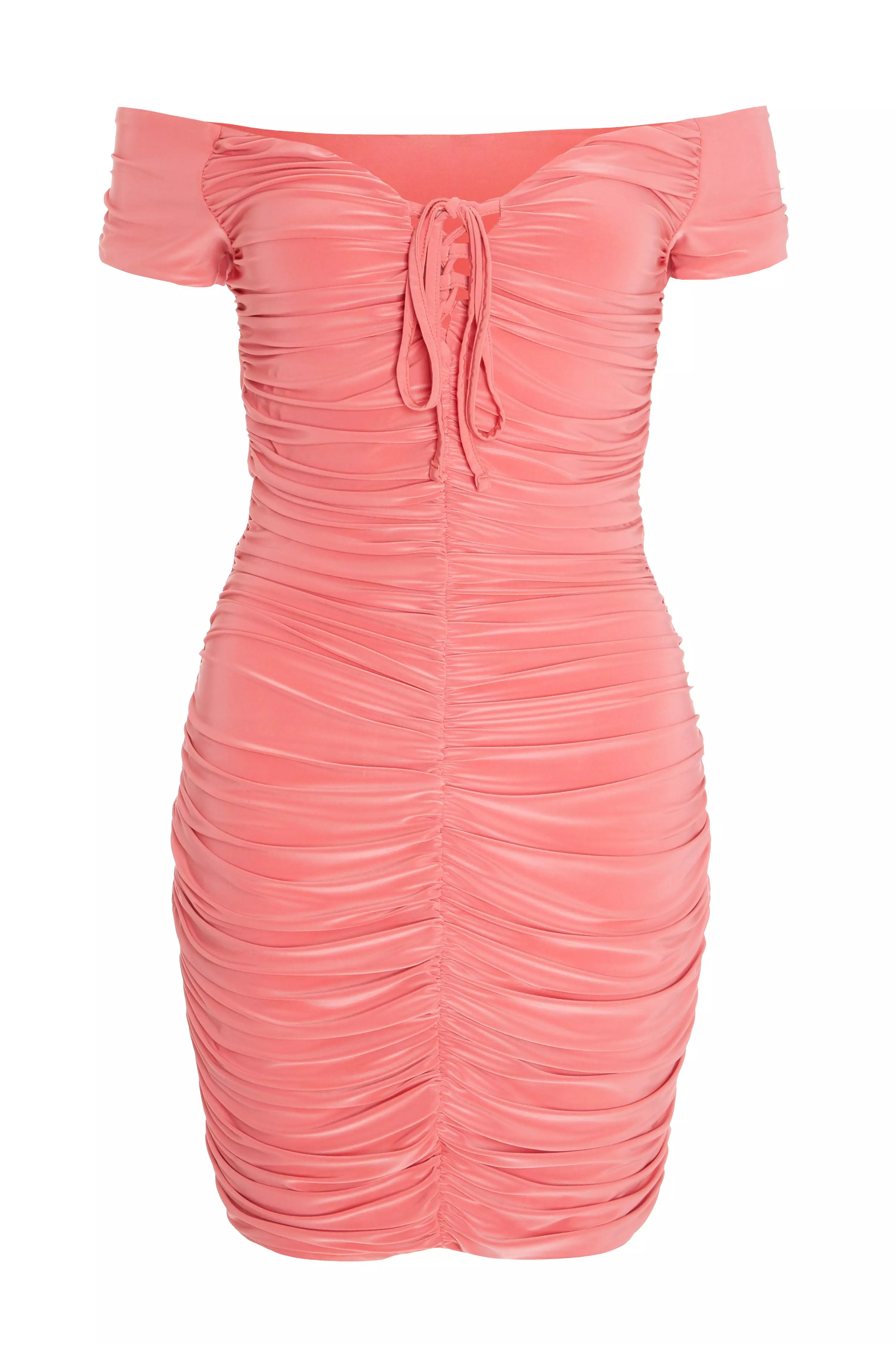 Coral Bardot Bodycon Mini Dress
