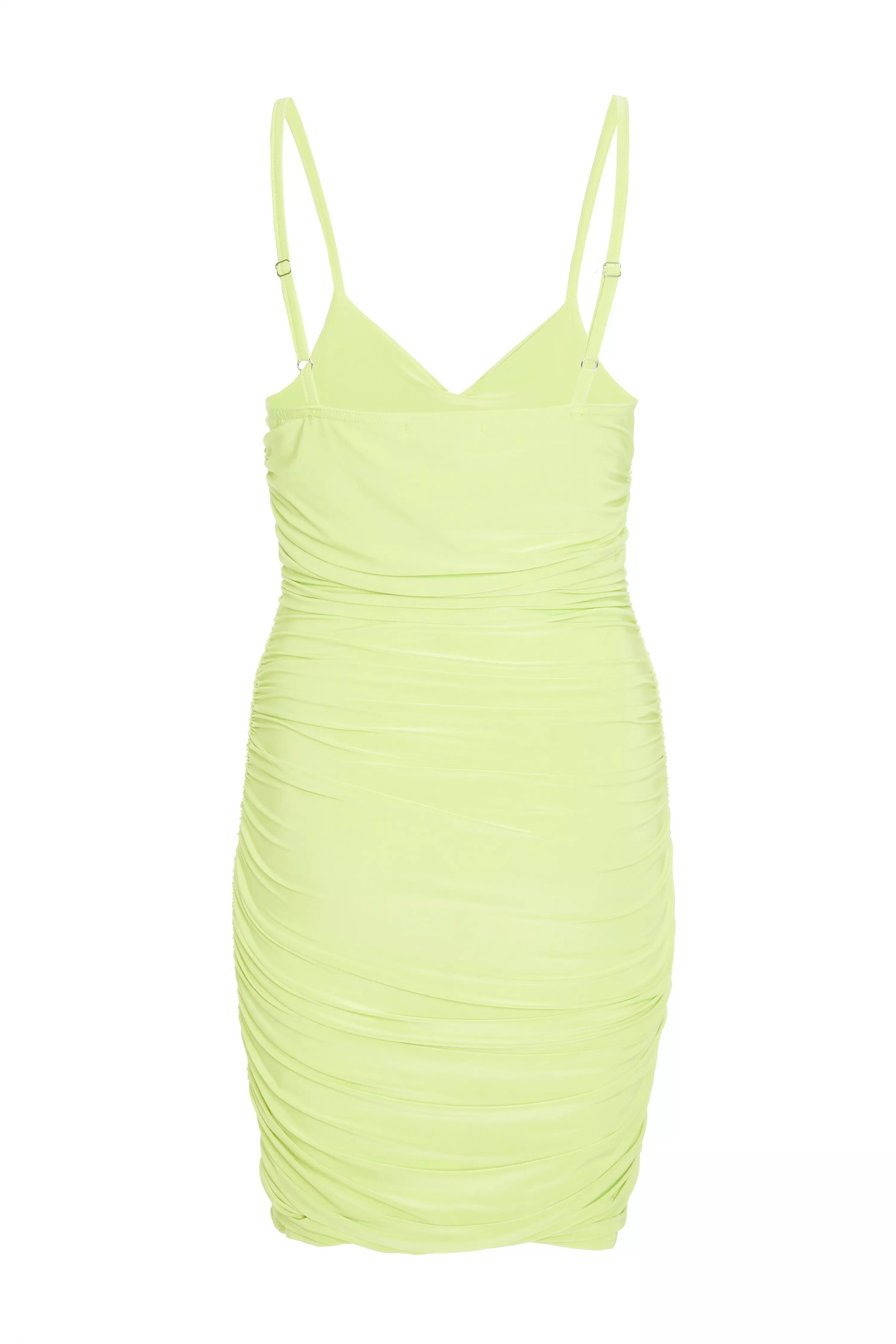 Lime Ruched Bodycon Mini Dress