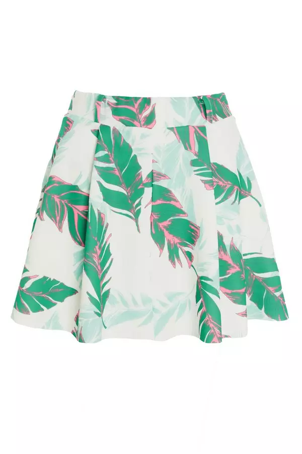 White Tropical Print High Waist Shorts