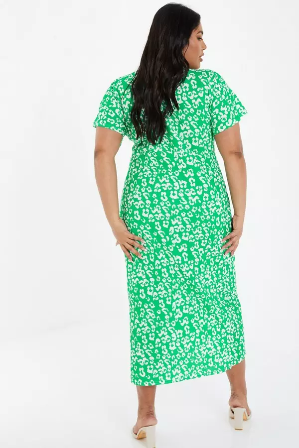 Curve Green Animal Print Midi Dress