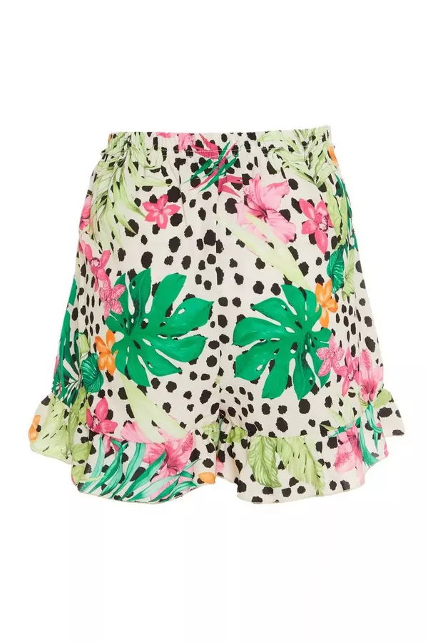 Multicoloured Tropical Print Frill Shorts