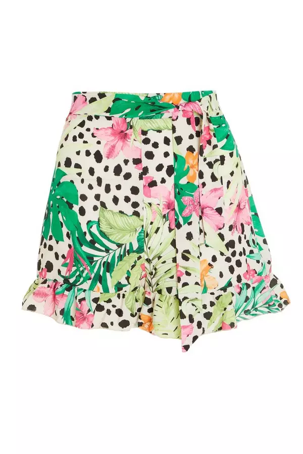 Multicoloured Tropical Print Frill Shorts