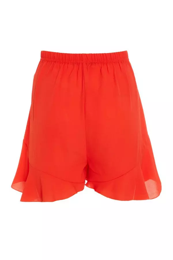Orange Frill Hem Shorts