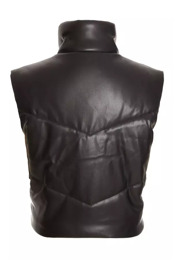 Black Short Faux Leather Gilet