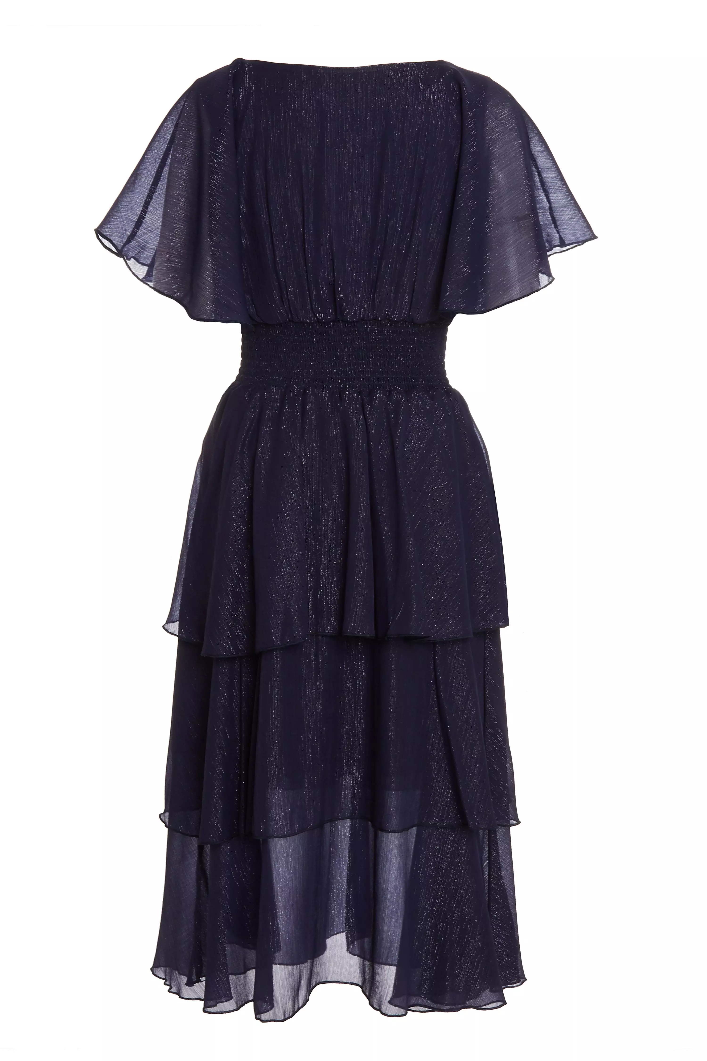 Navy Chiffon Tiered Midi Dress