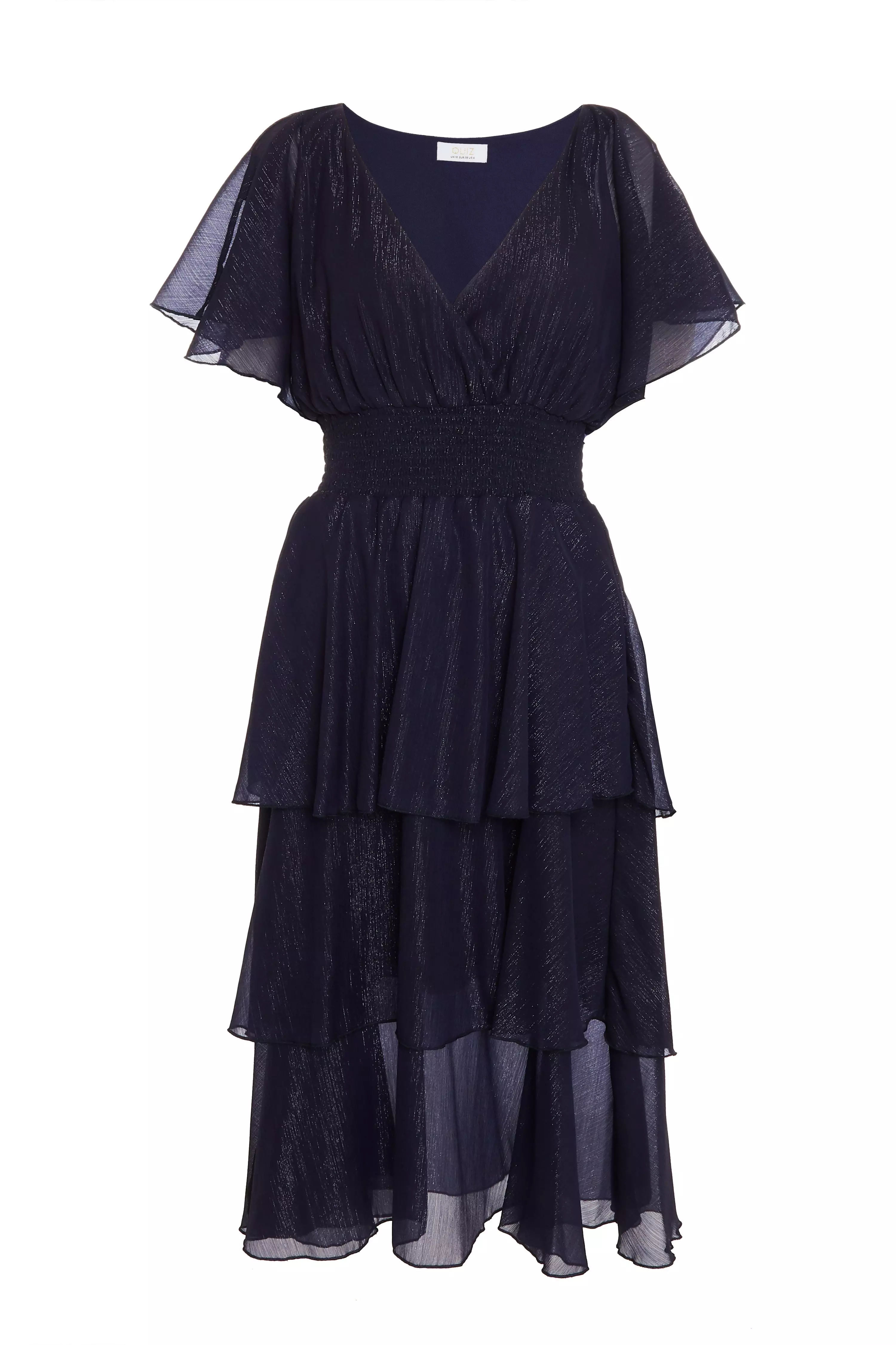 Navy Chiffon Tiered Midi Dress