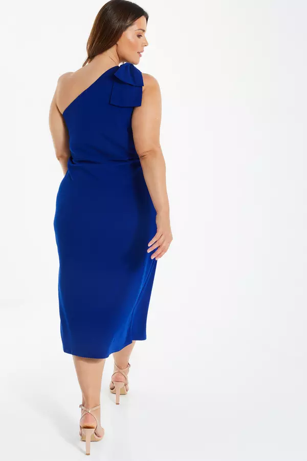 Curve Blue One Shoulder Midi Dress