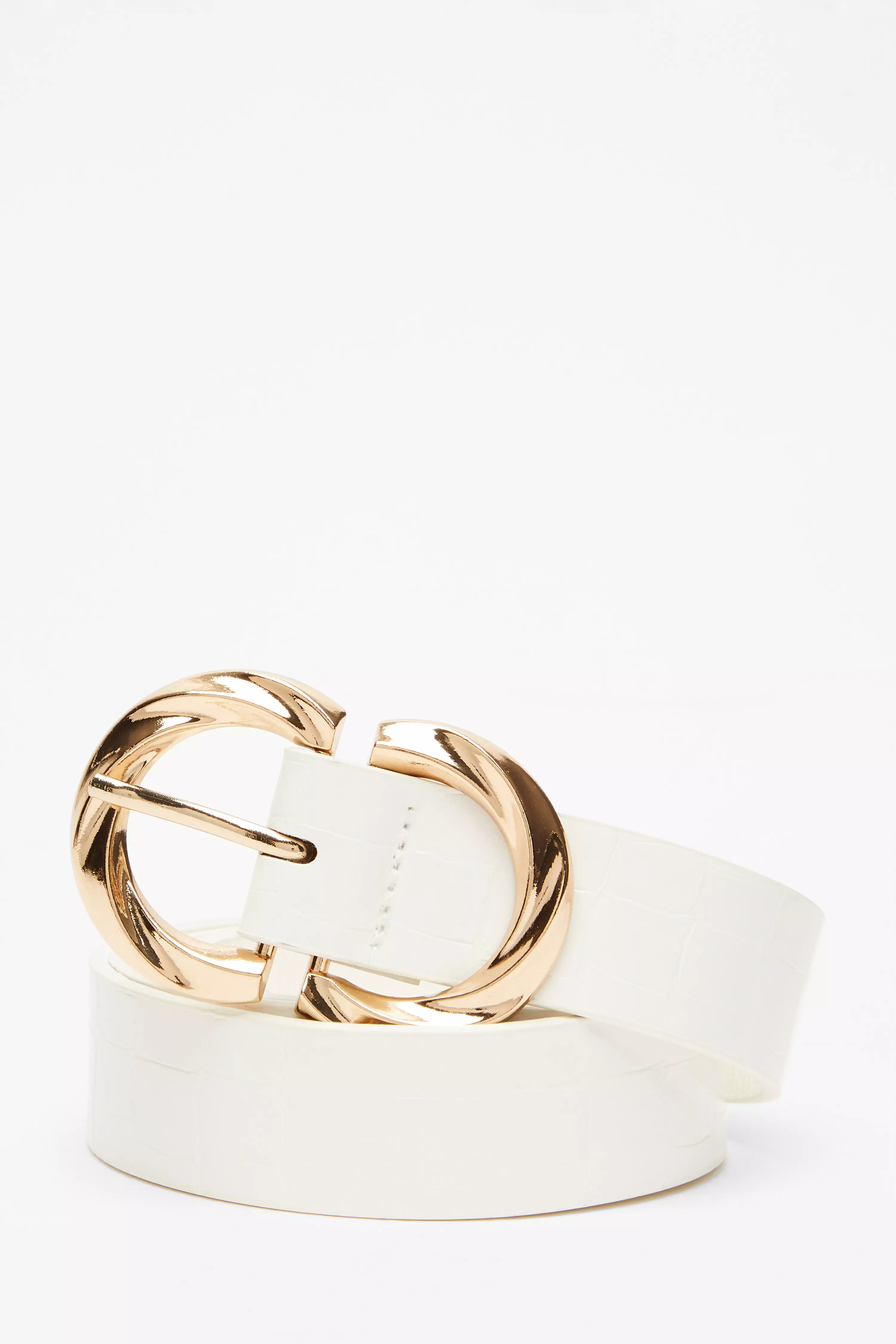 Curve White Crocodile Gold Buckle Belt