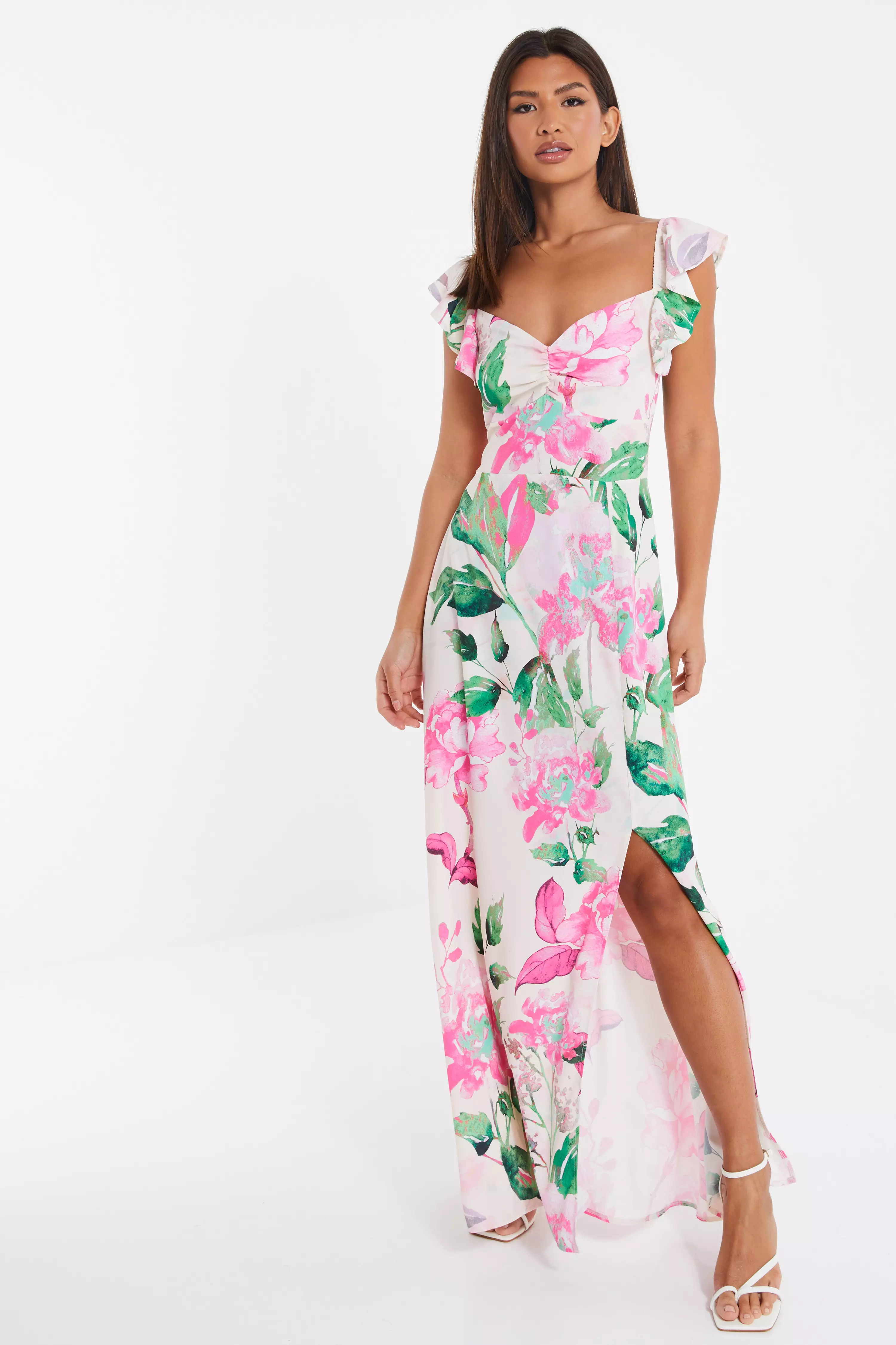 Pink Floral Print Maxi Dress