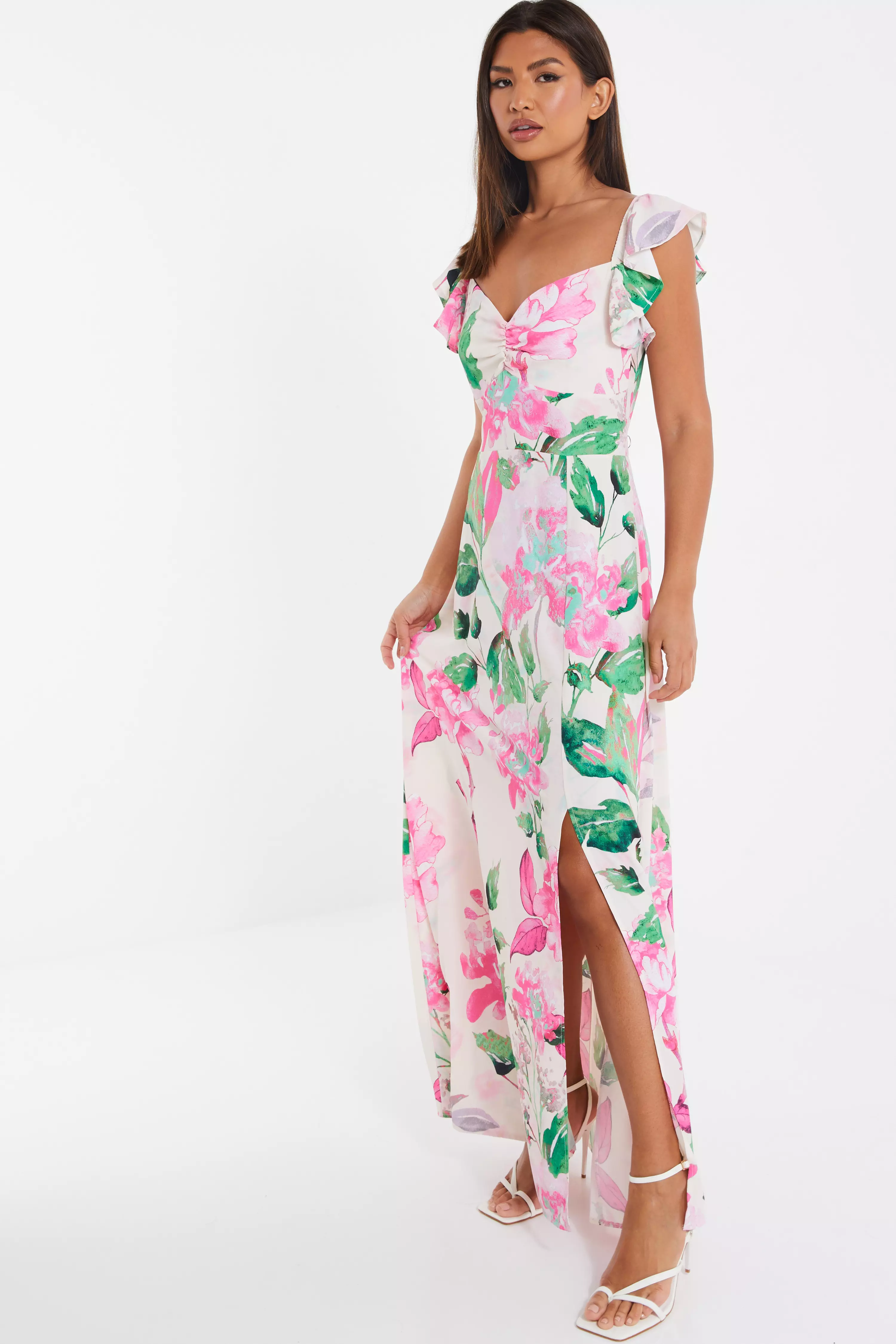 Pink Floral Print Maxi Dress